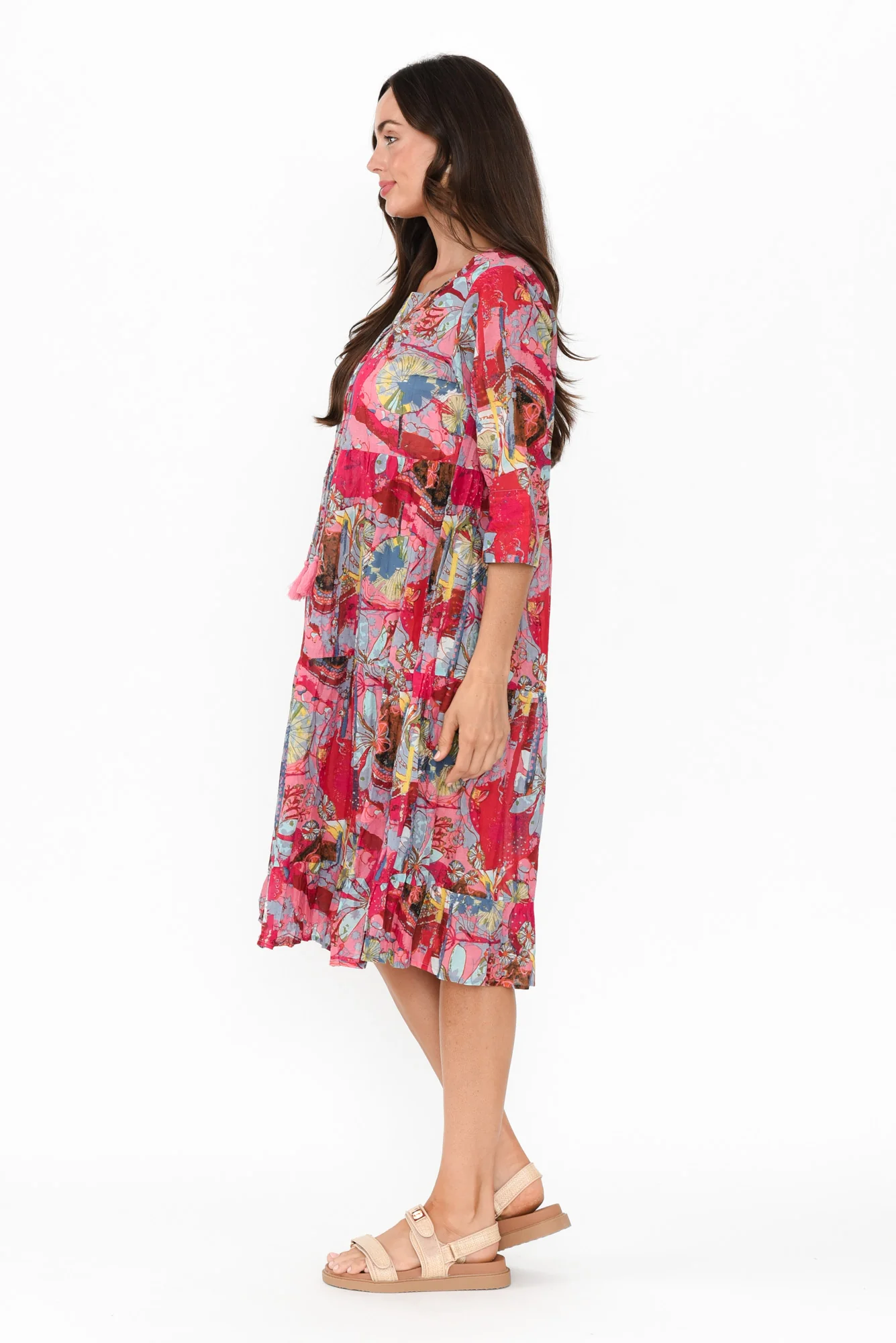 Milana Pink Mosaic Crinkle Cotton Dress