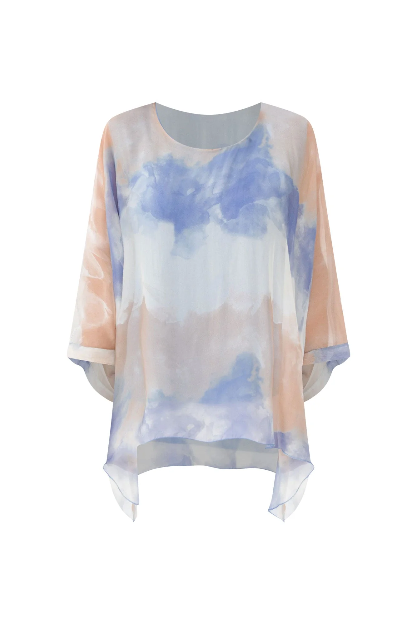 Trevino Blue Watercolour Silk Overlay Top