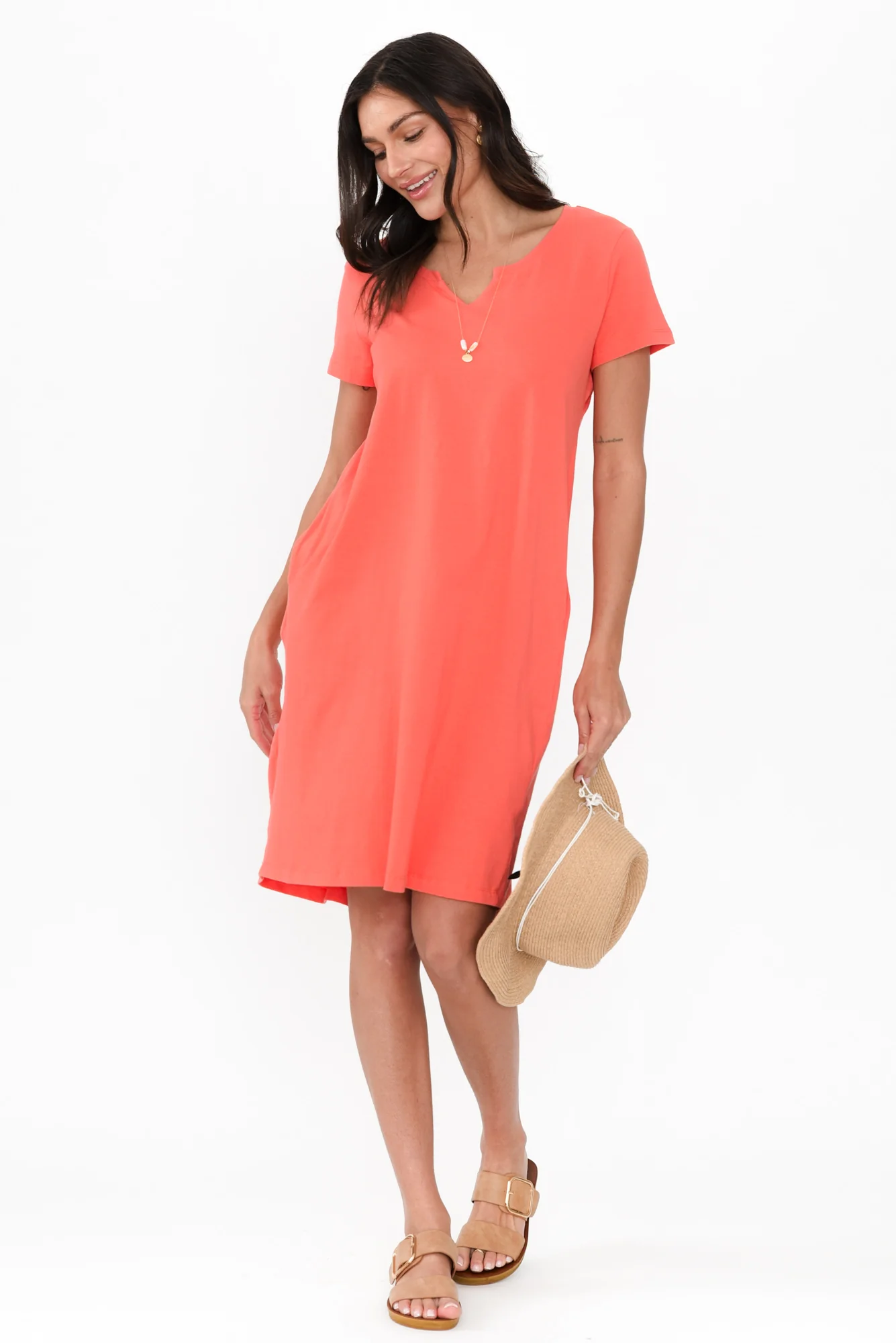 Mandy Coral Cotton Tee Dress