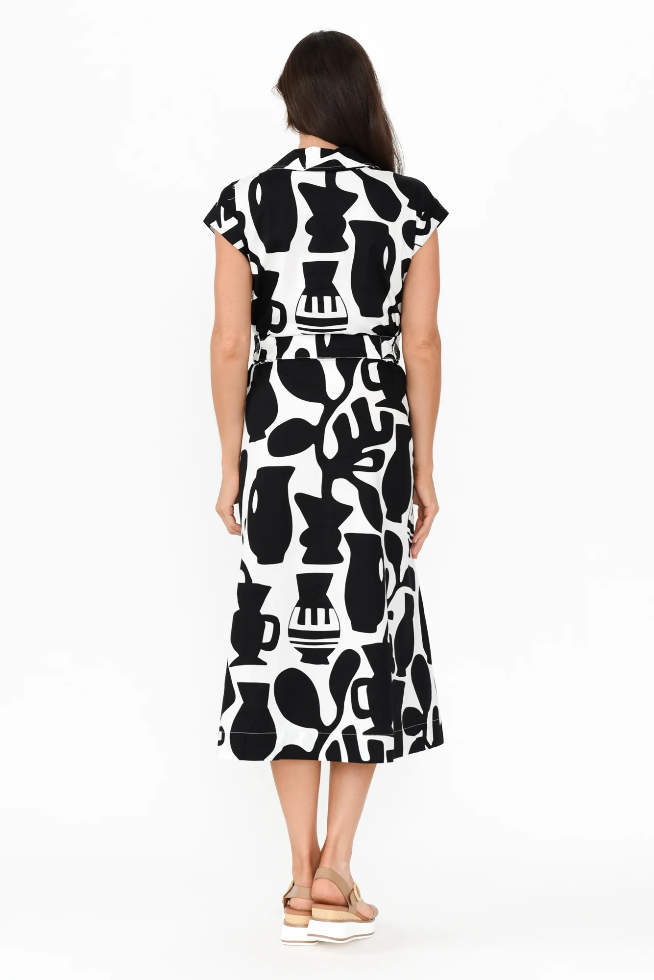 Sew Black Abstract Cotton Belted Dress