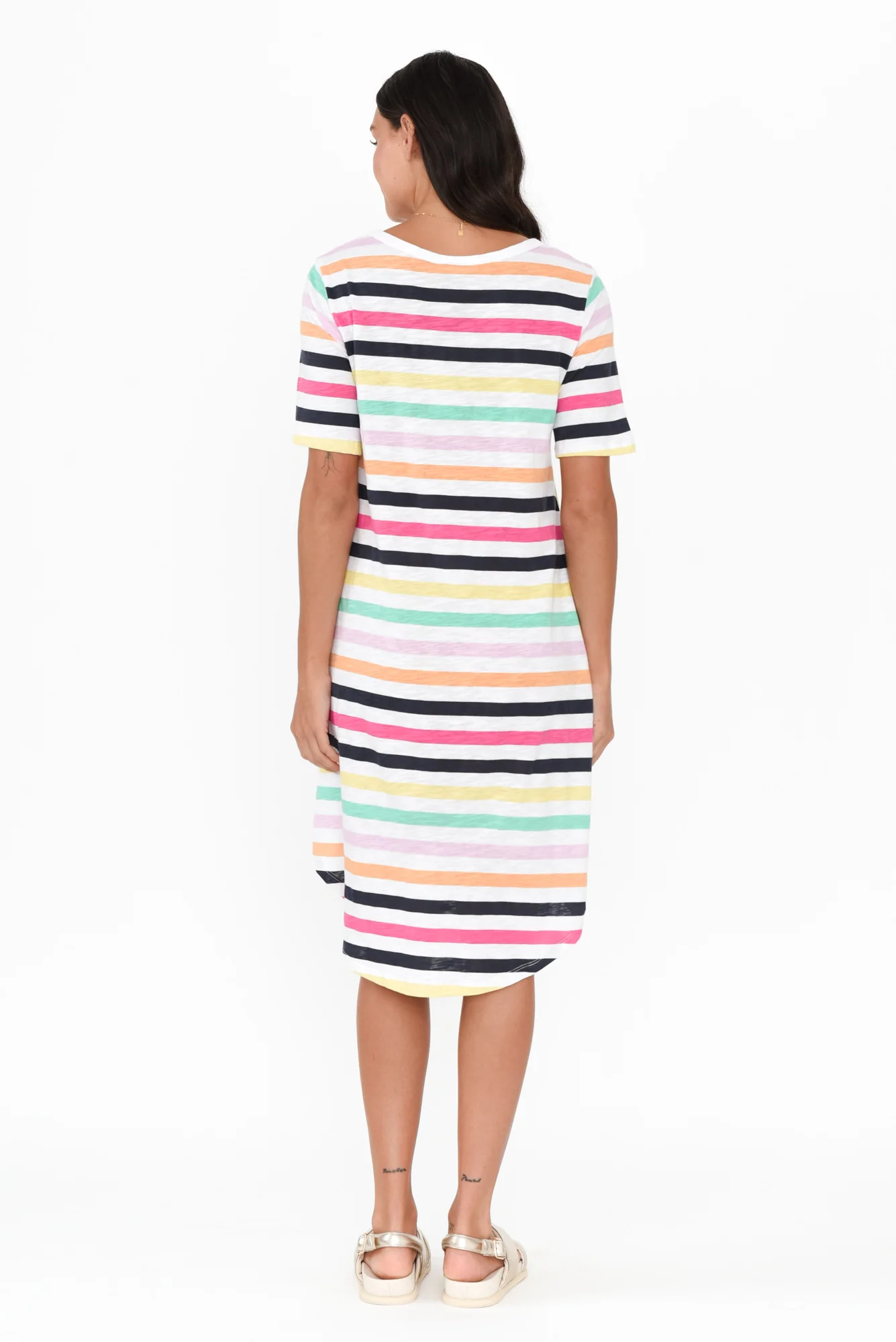 Nyree Rainbow Stripe Hi Lo Cotton Dress