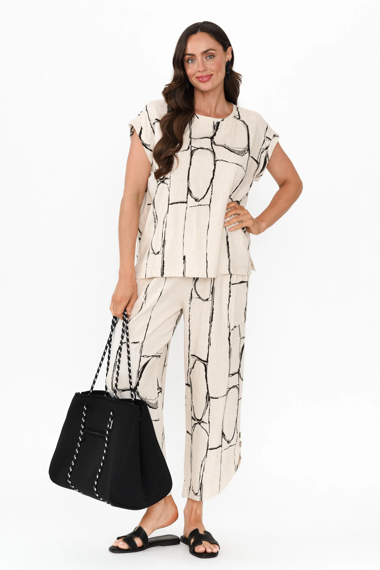 Alta Beige Geo Linen Cotton Top