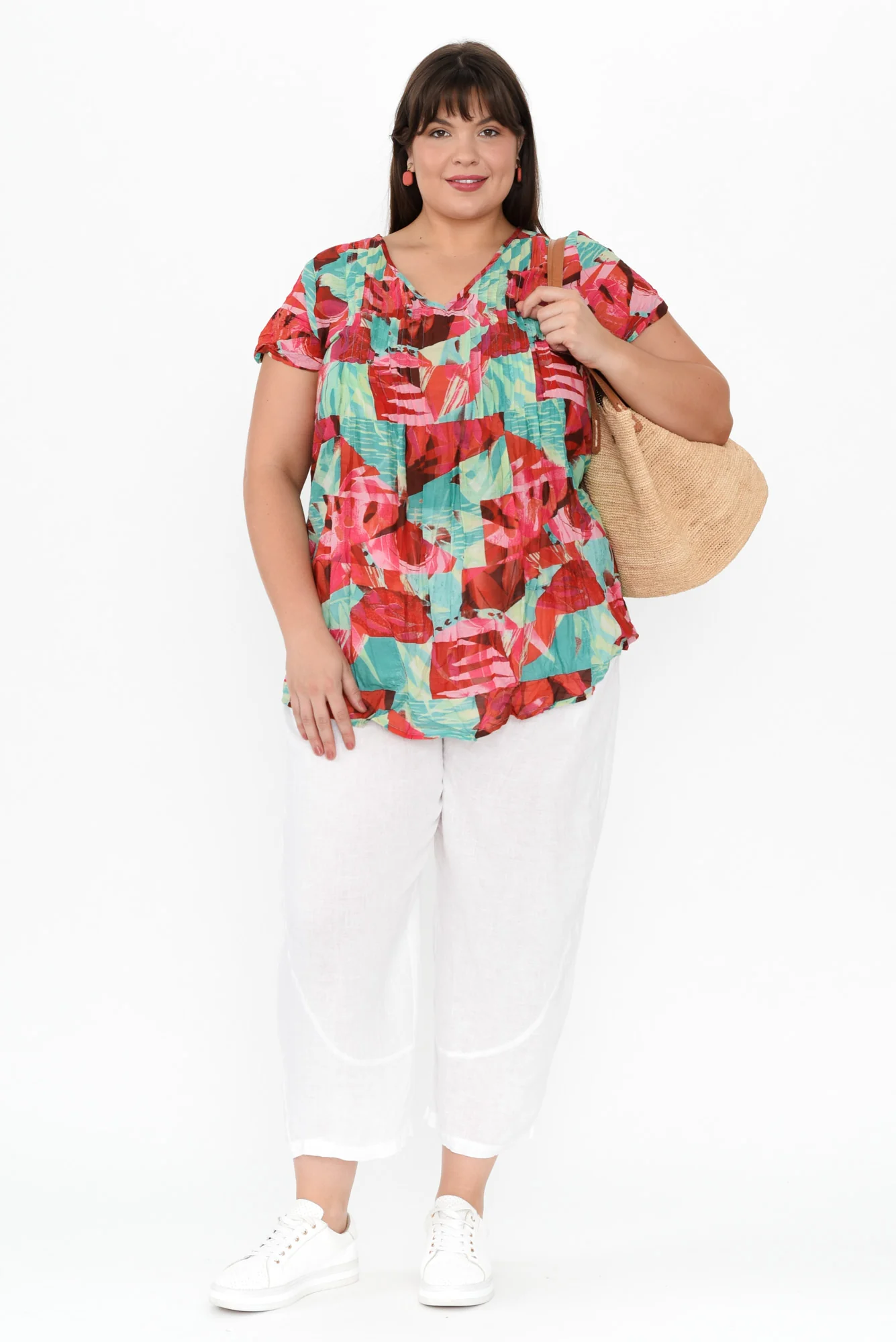 Fia Aqua Leaf Crinkle Cotton Top