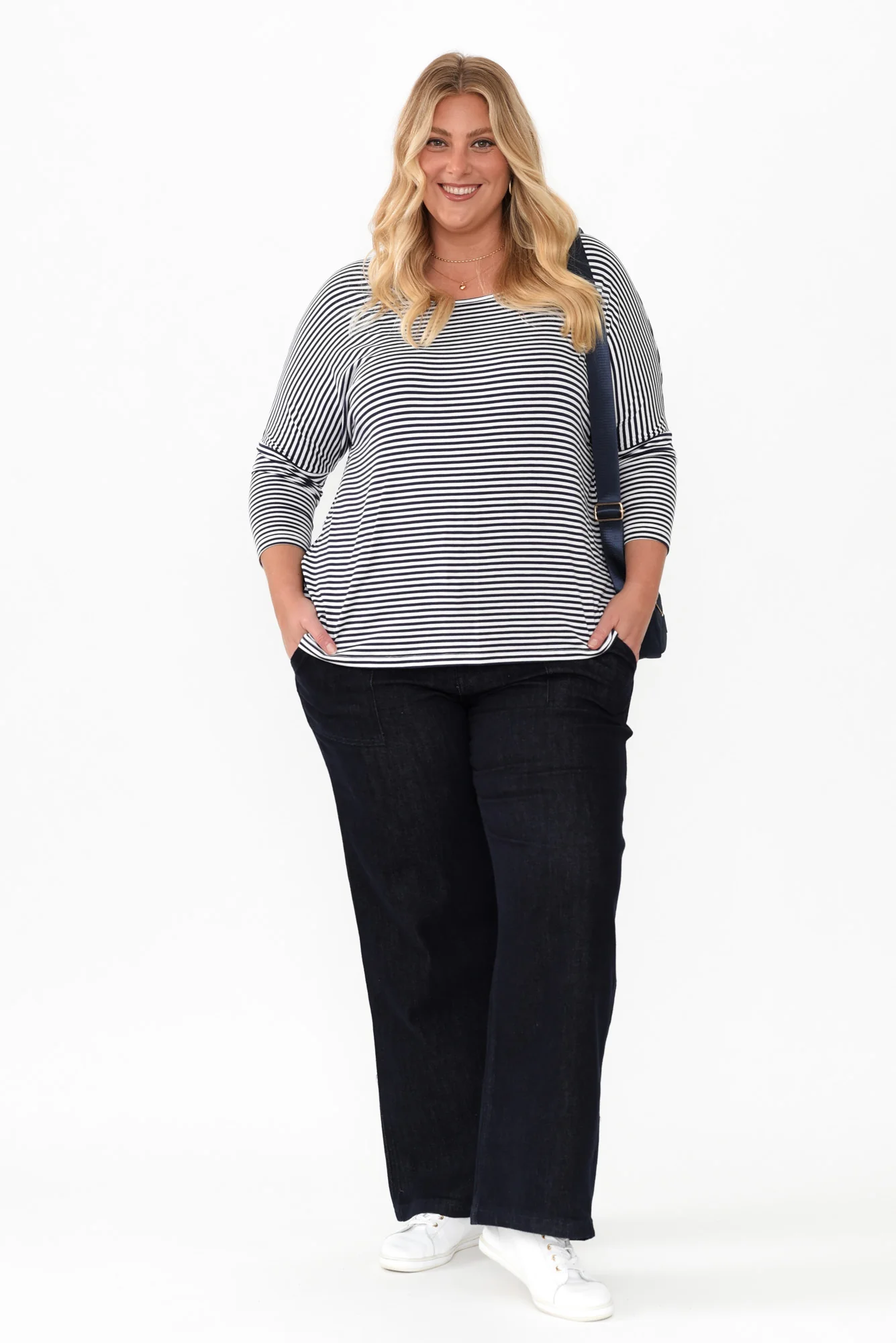 Navy and White Stripe Milan 3/4 Sleeve Top