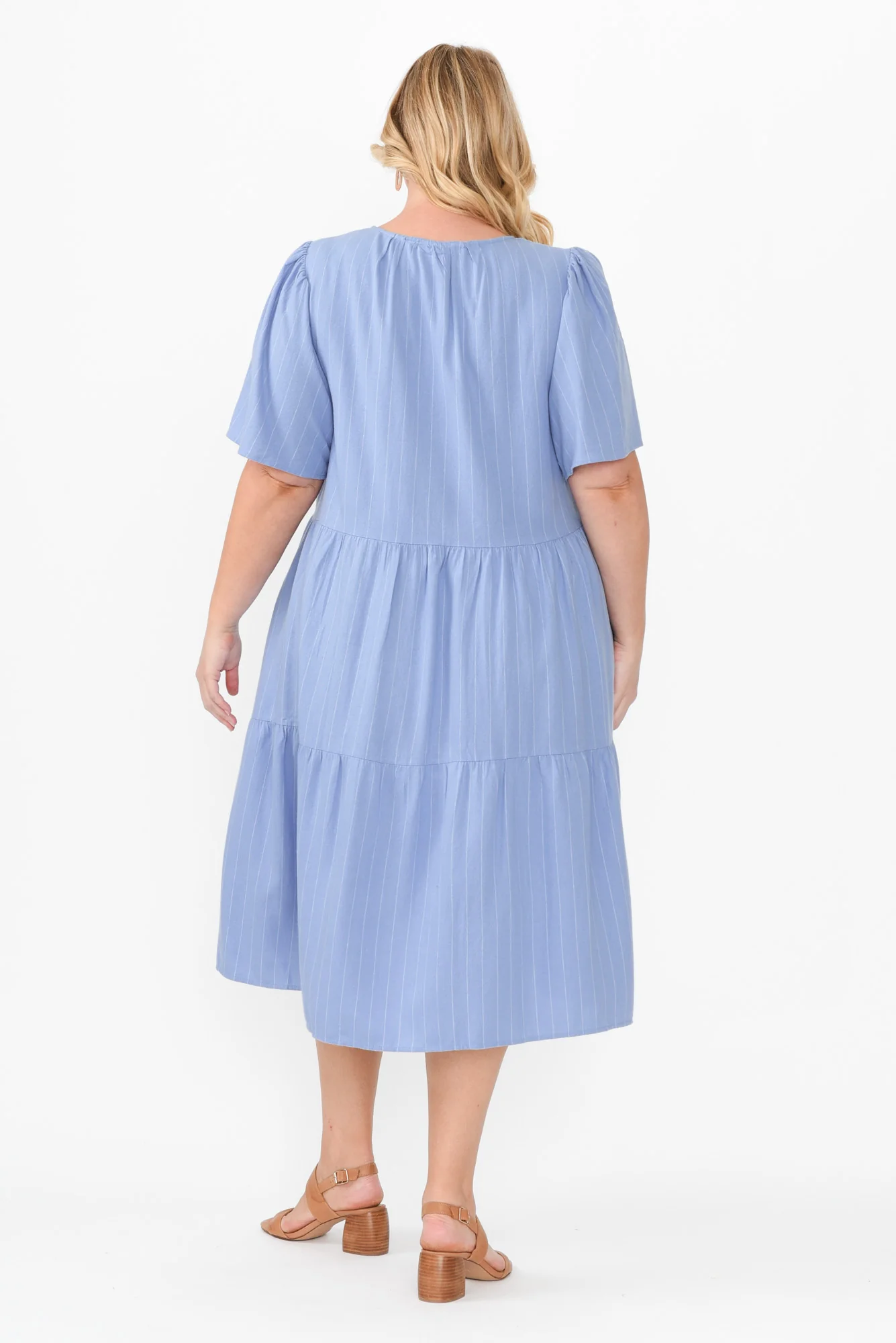 Regina Blue Linen Blend Tier Dress