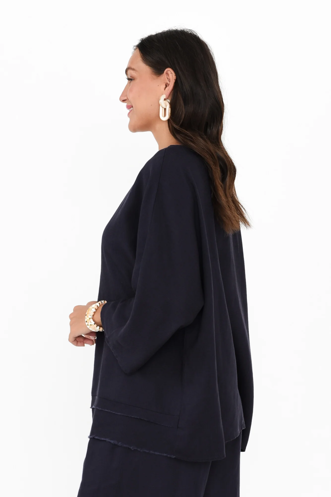 Johanna Navy Linen Blend Top