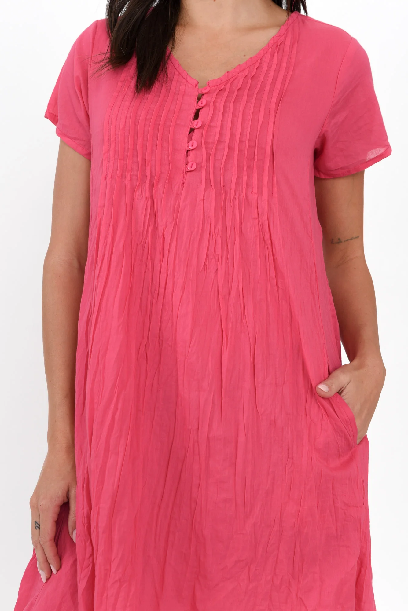 Sabina Fuchsia Crinkle Cotton Dress