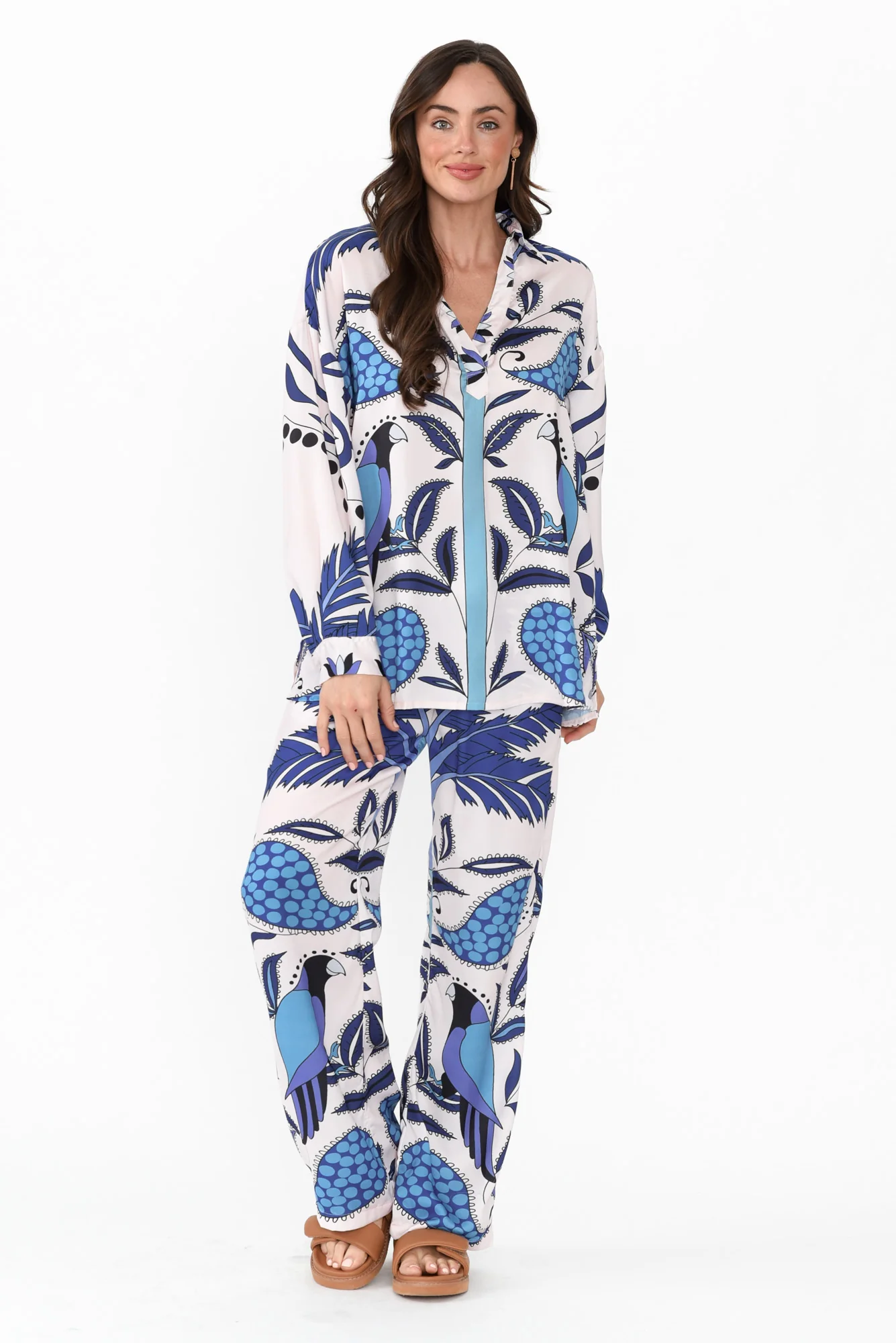 Sona Blue Tropical Wide Leg Pants