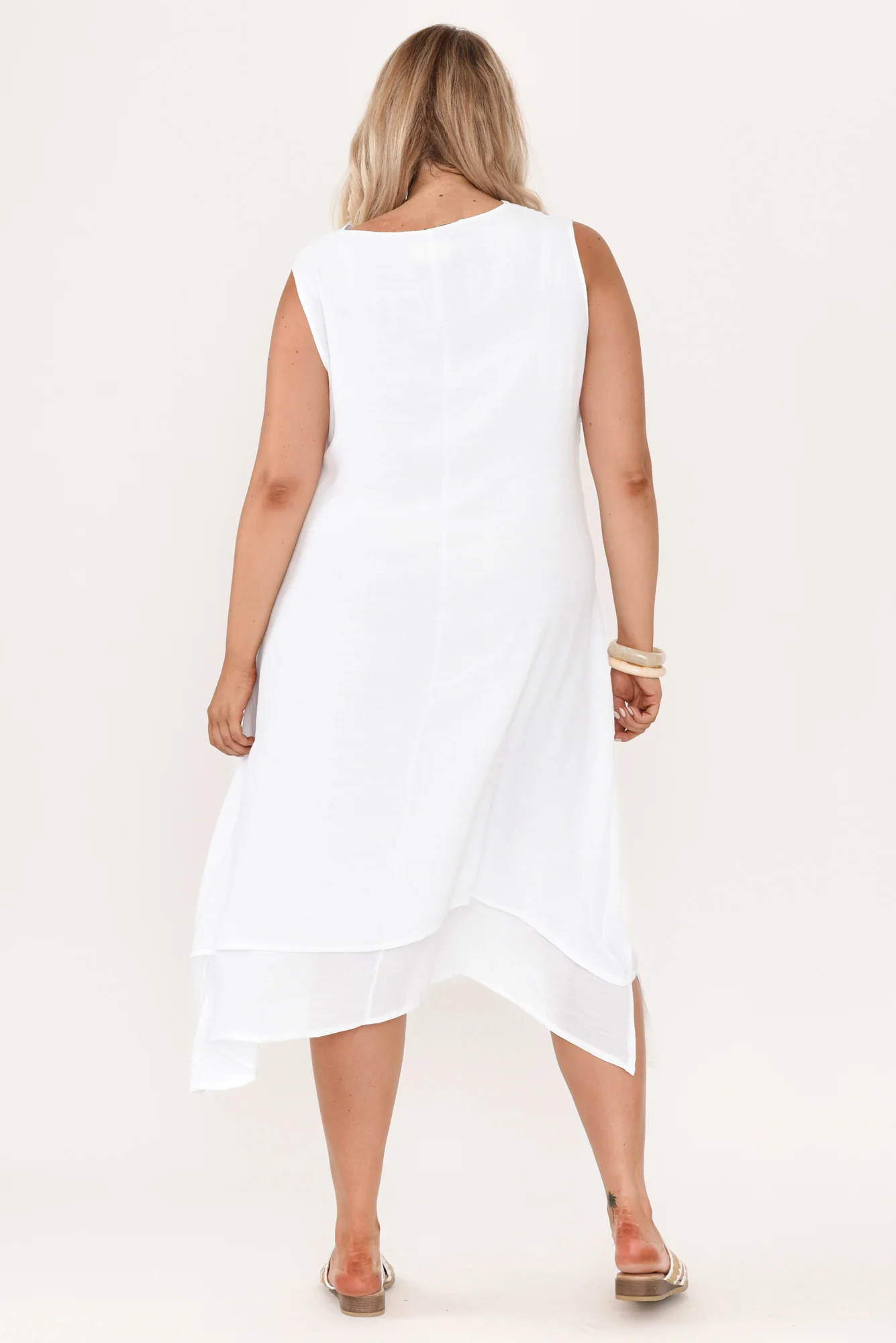 Gutha White Cotton Blend Layer Dress