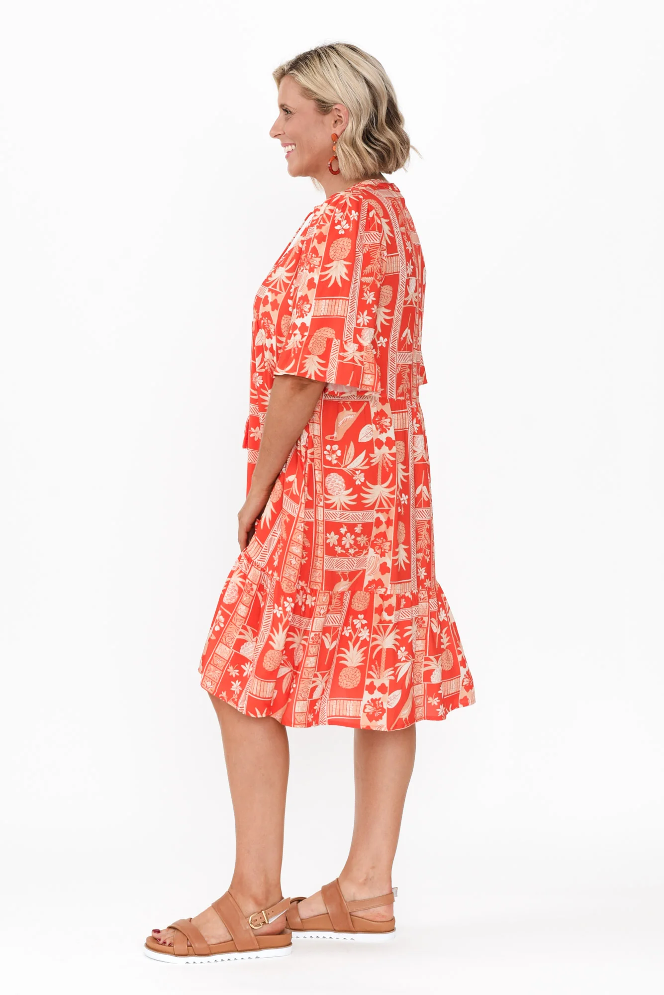 Zorita Red Tropical Frill Sleeve Dress