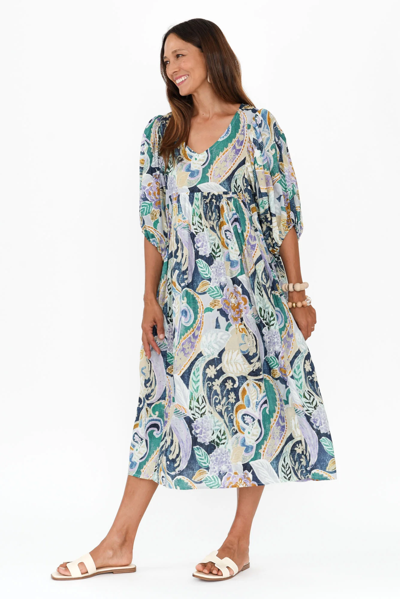 Amalia Blue Paisley Cotton Dress