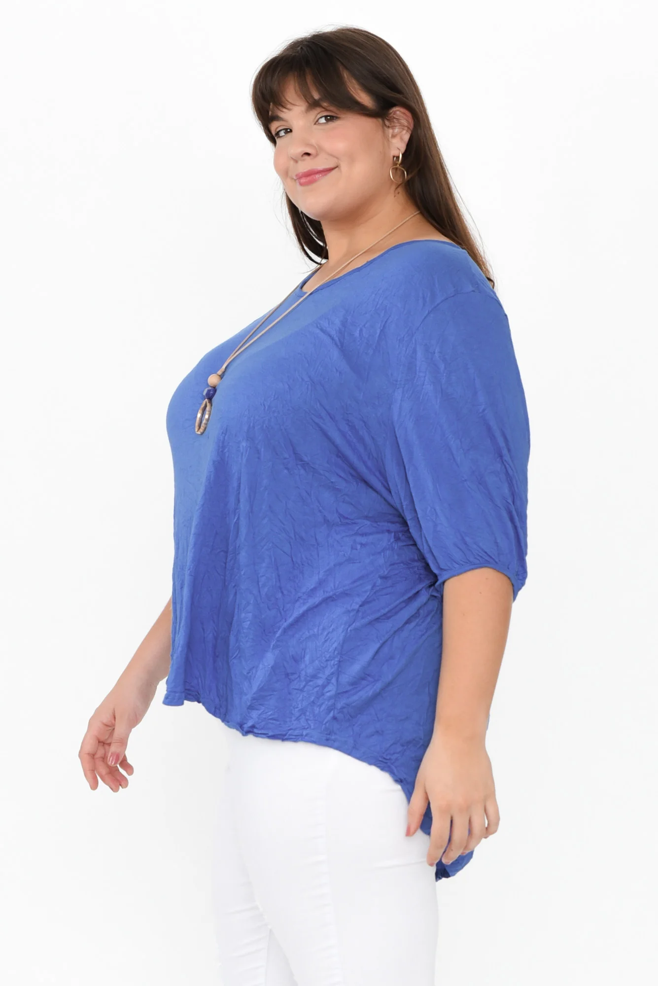 Agnes Cobalt Crinkle Cotton Hi Lo Top