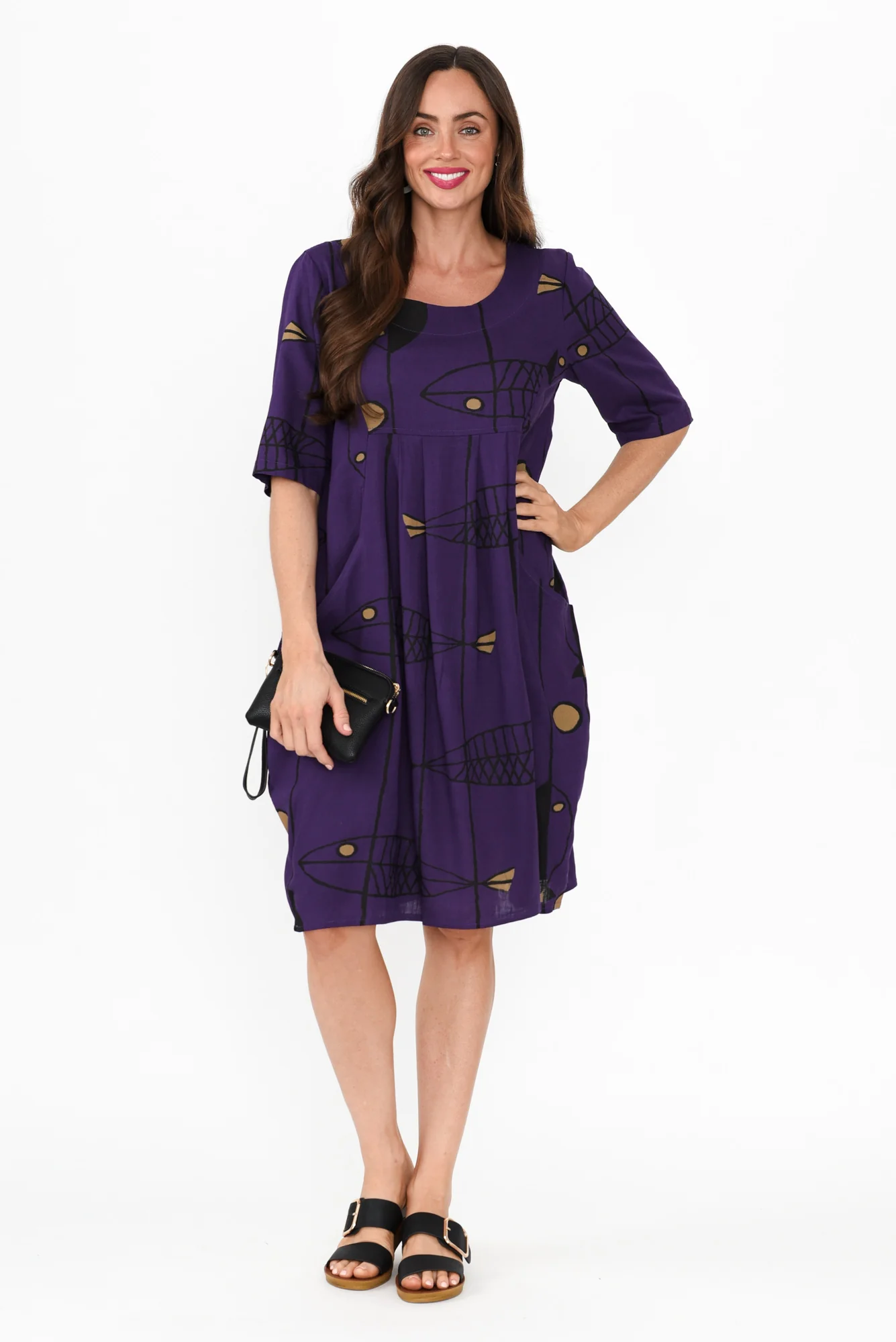 Myley Purple Sea Linen Cotton Dress