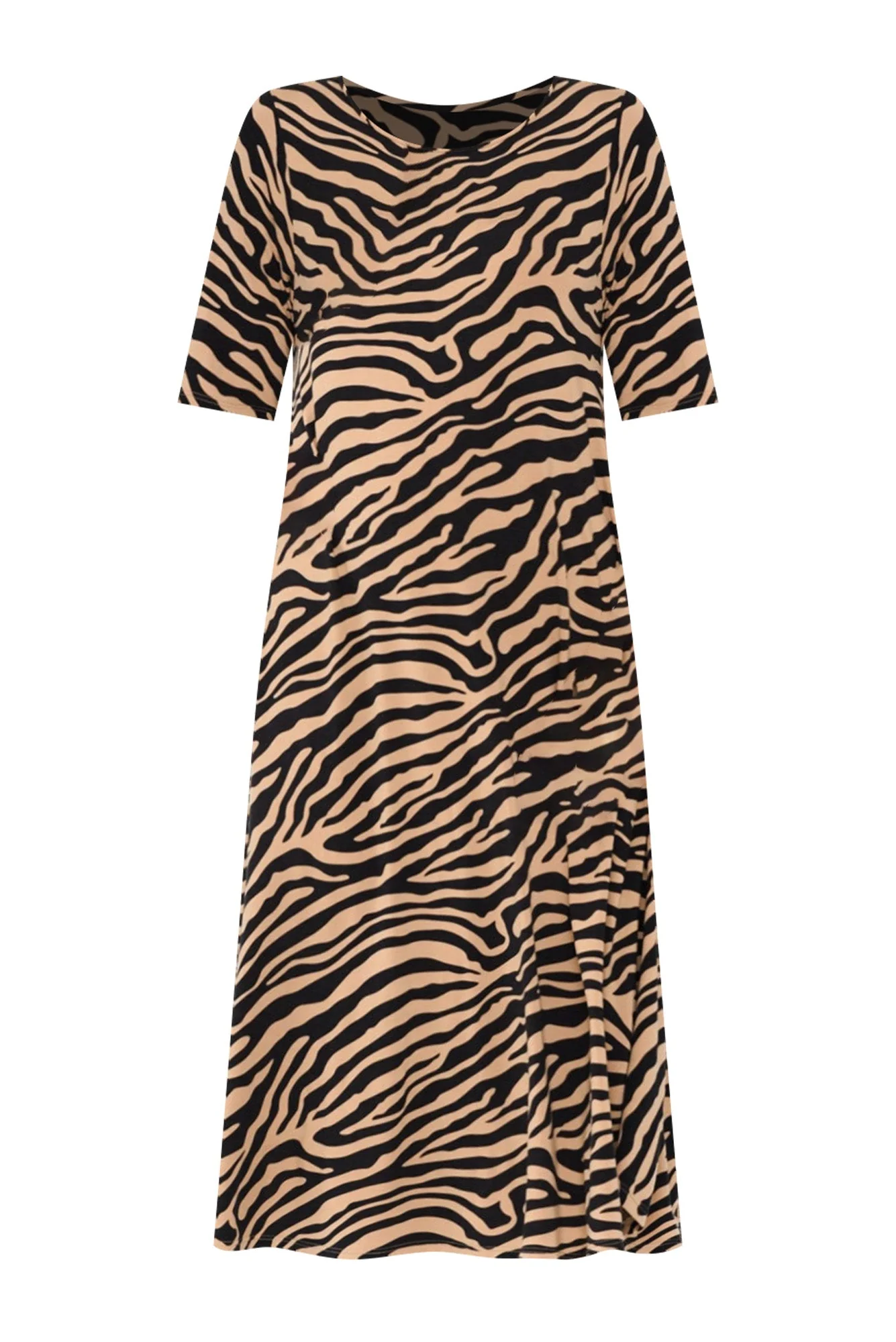 Tan Zebra Micro Modal Tri Drape Dress
