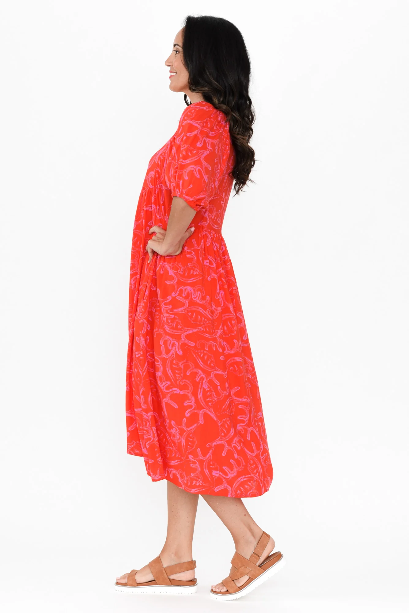 Pansy Red Abstract Pocket Dress