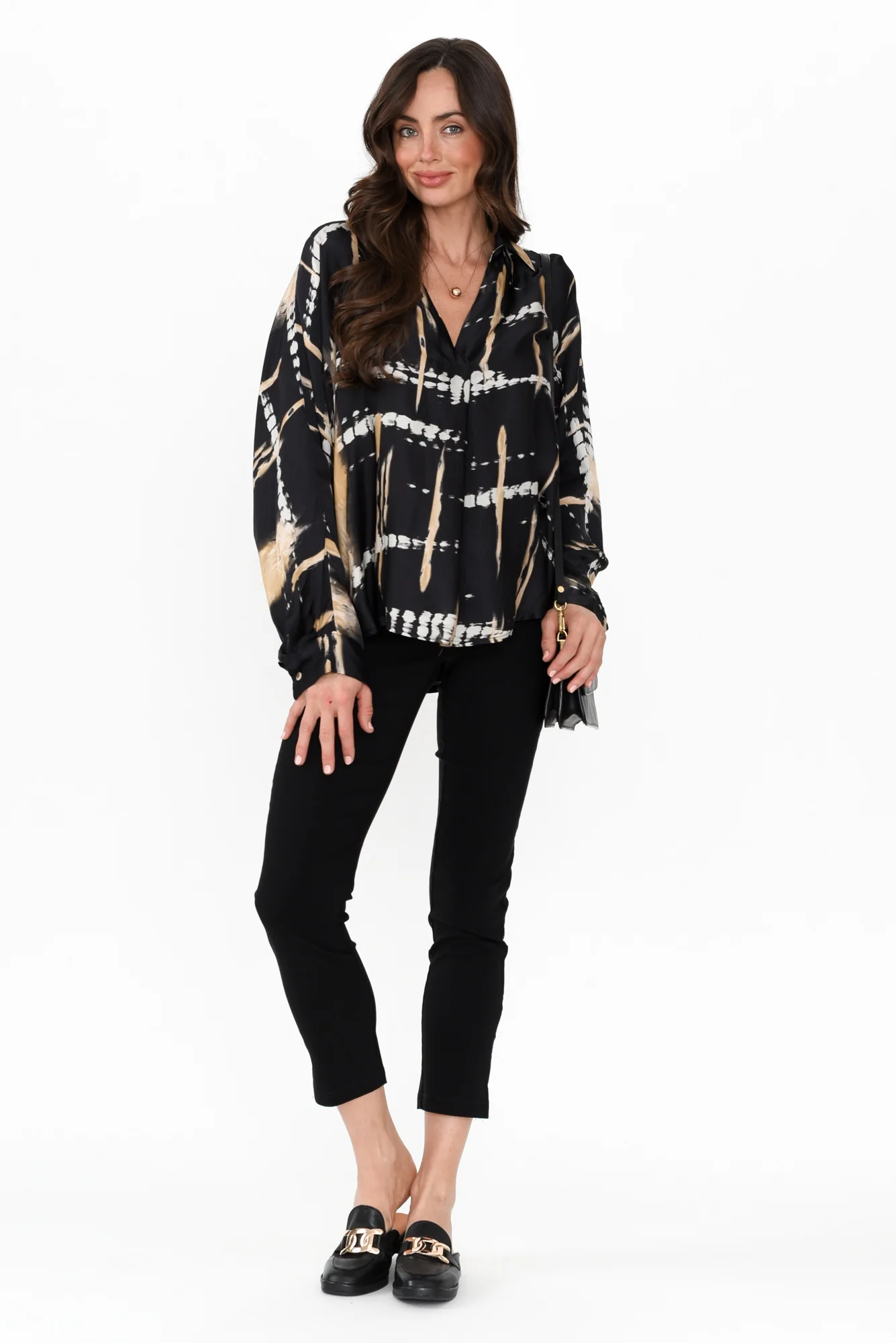 Monroe Black Abstract Silk Blend Top