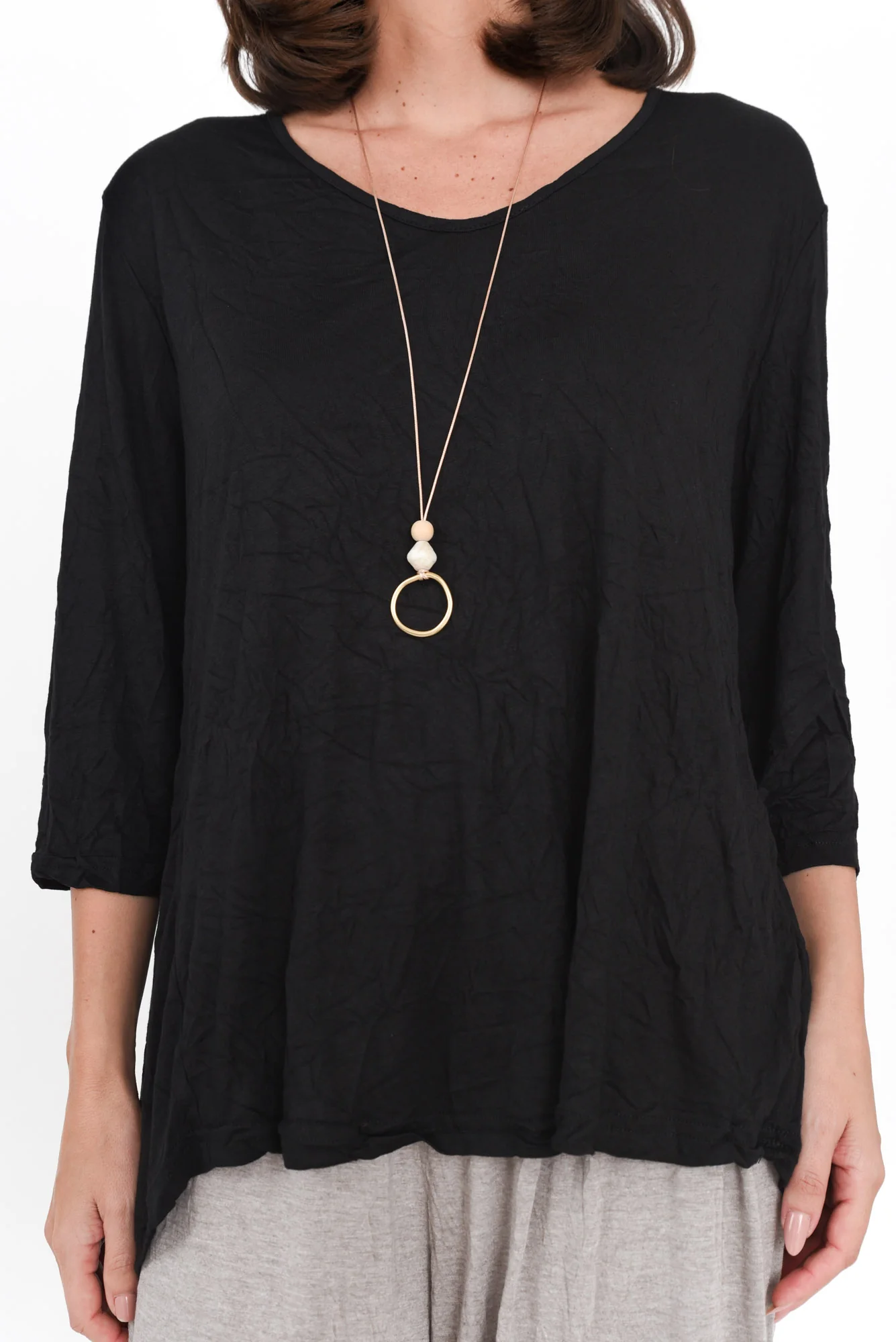 Julita Black Crinkle Cotton Top