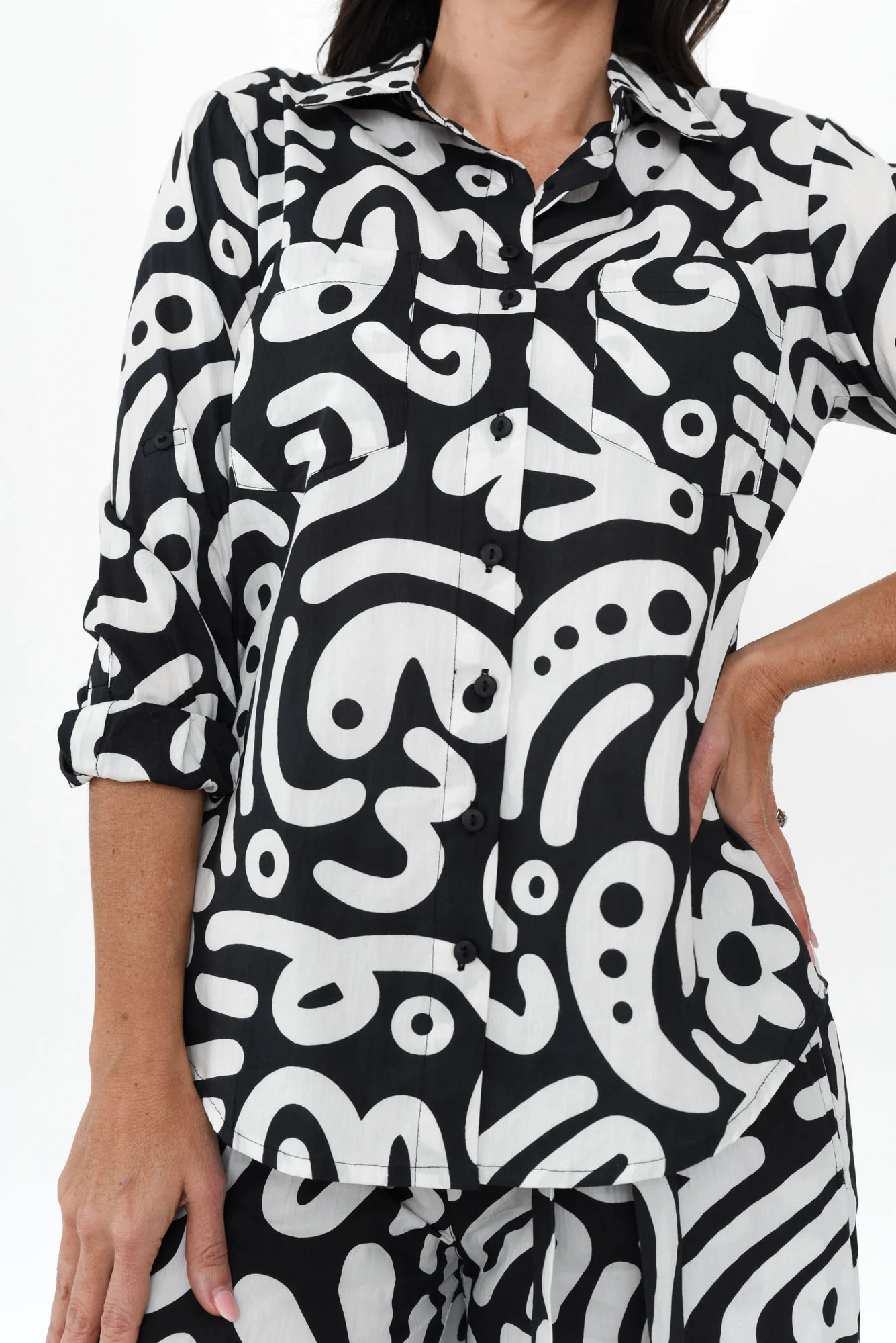 Vale Black Geo Cotton Shirt