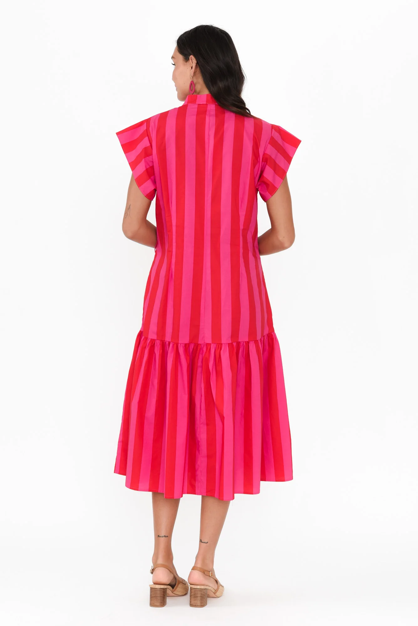 Mari Red Stripe Cotton Tie Dress