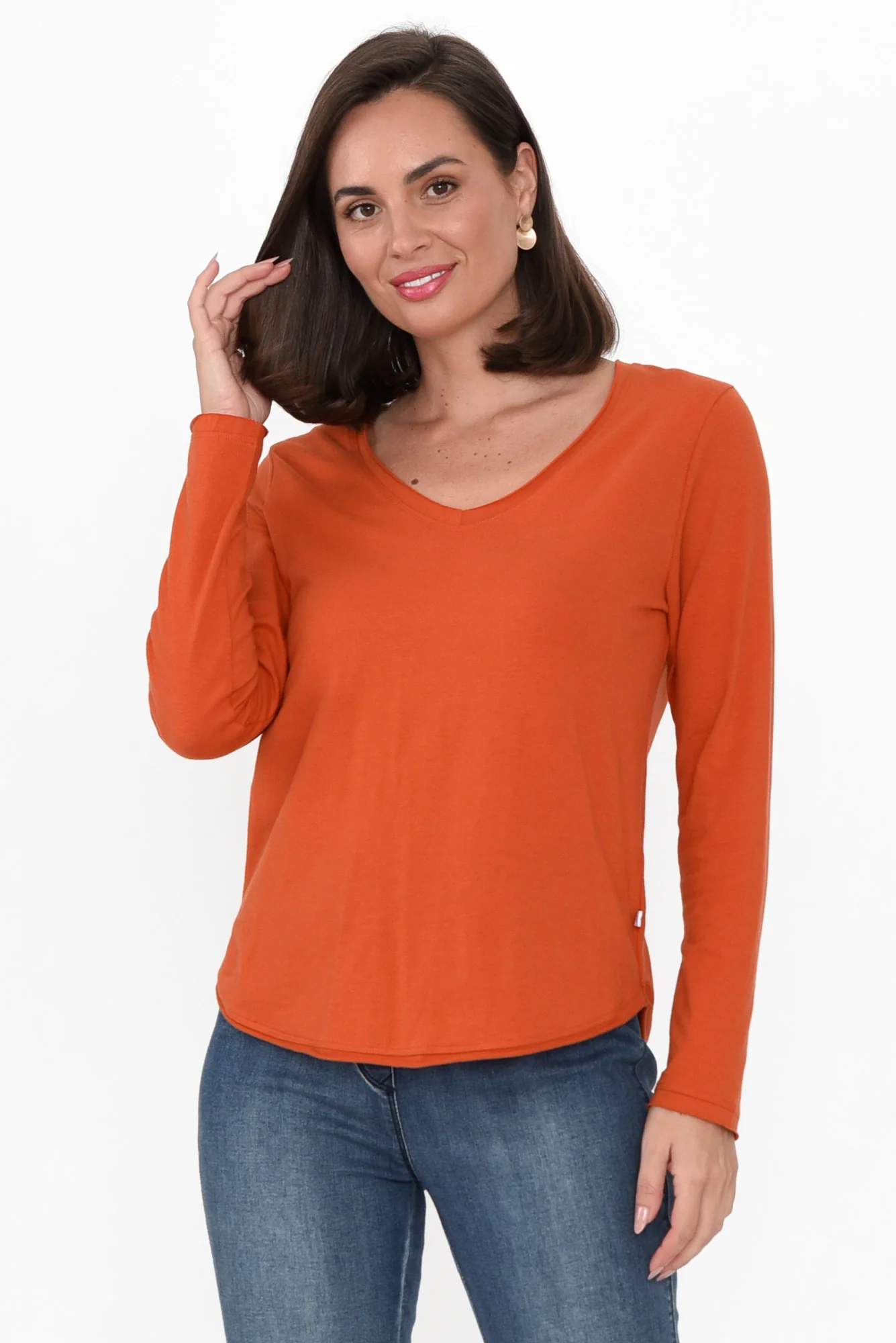 Suri Orange Cotton Long Sleeve Top