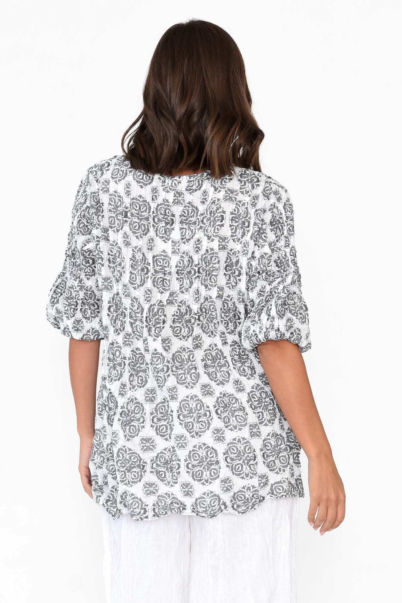 Selma Grey Fiesta Crinkle Cotton Top