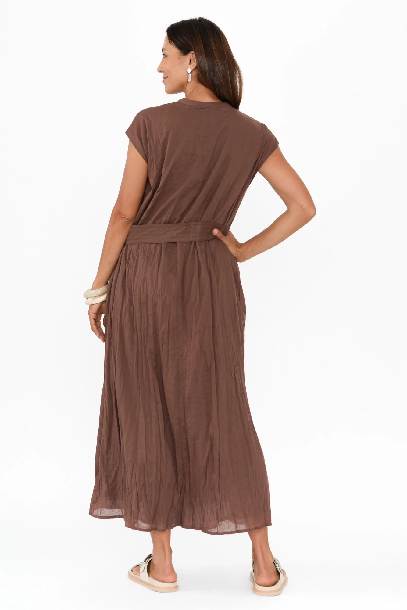 Octavia Chocolate Crinkle Cotton Button Dress