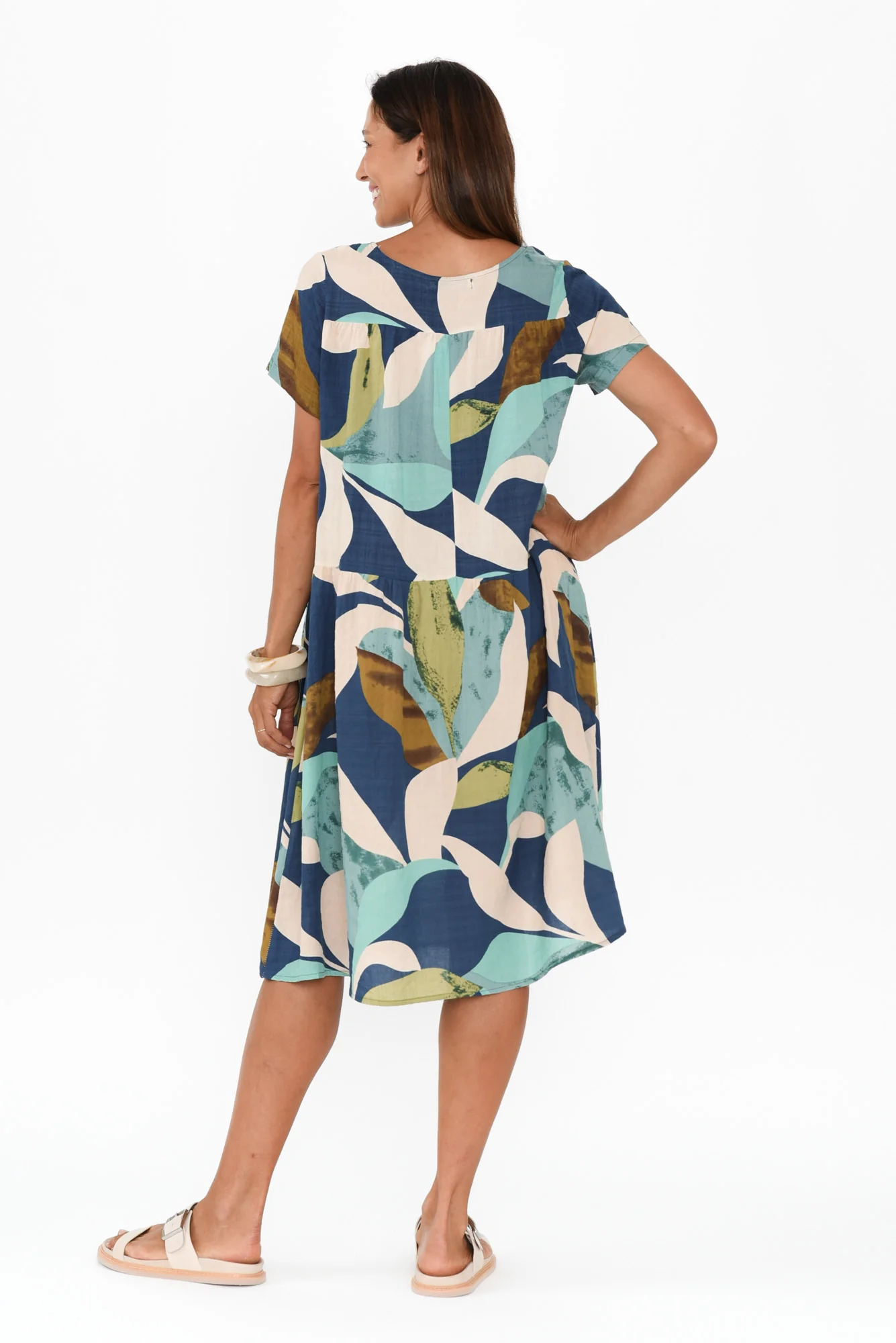 Hanoi Blue Abstract Cotton Blend Dress