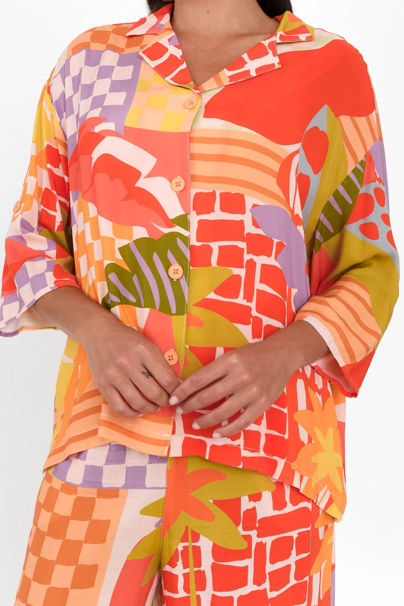 Deb Red Geo Collared Shirt