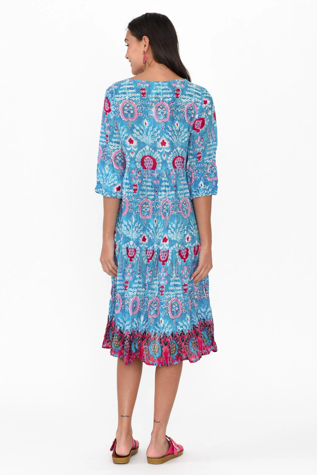 Milana Aqua Motif Crinkle Cotton Dress