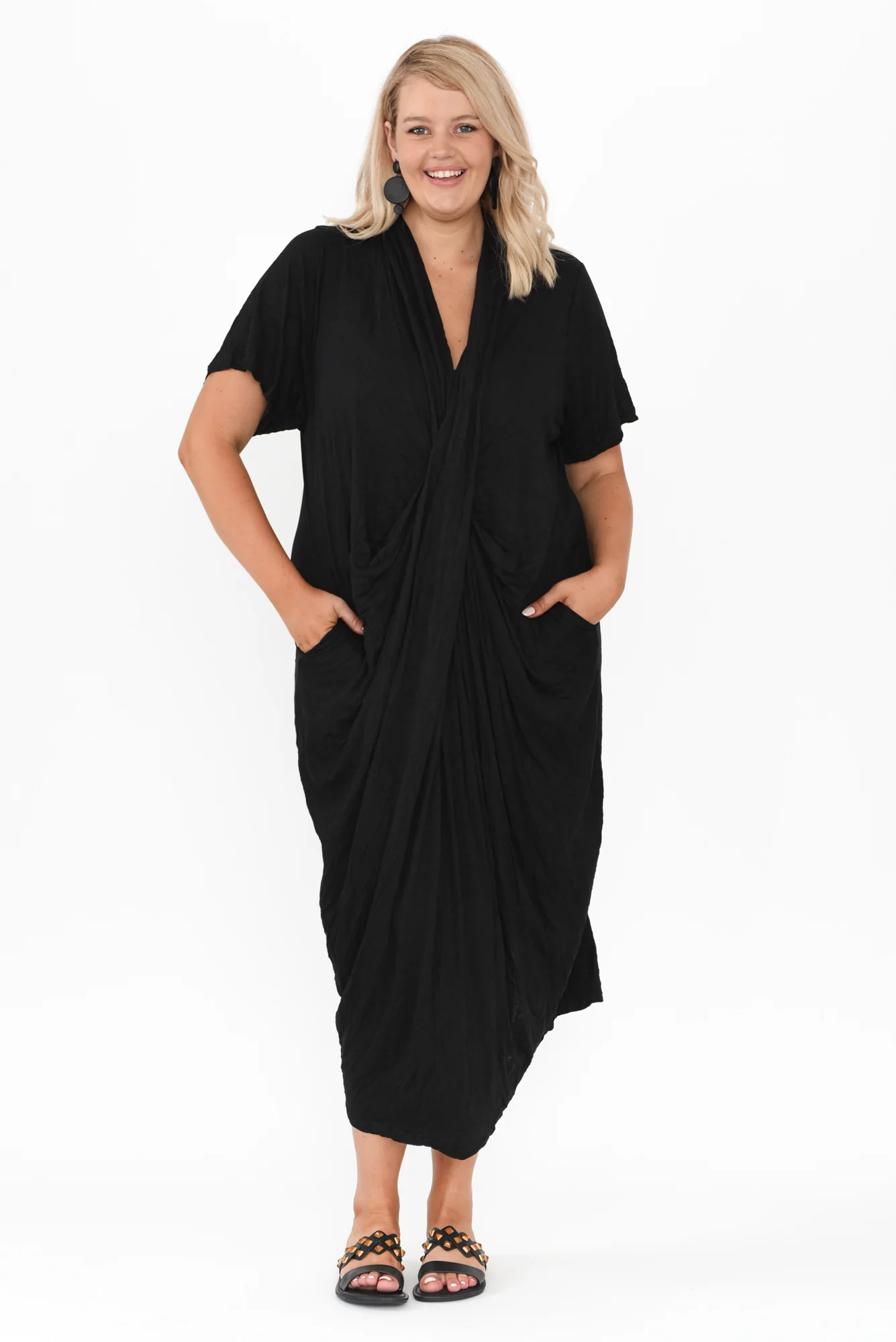 Kensley Black Crossover Cotton Dress