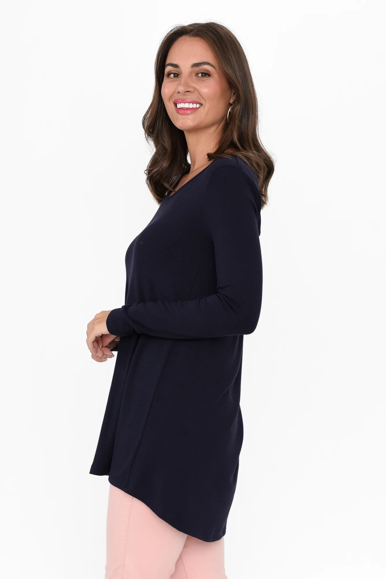 Shenali Navy Long Sleeve Swing Top