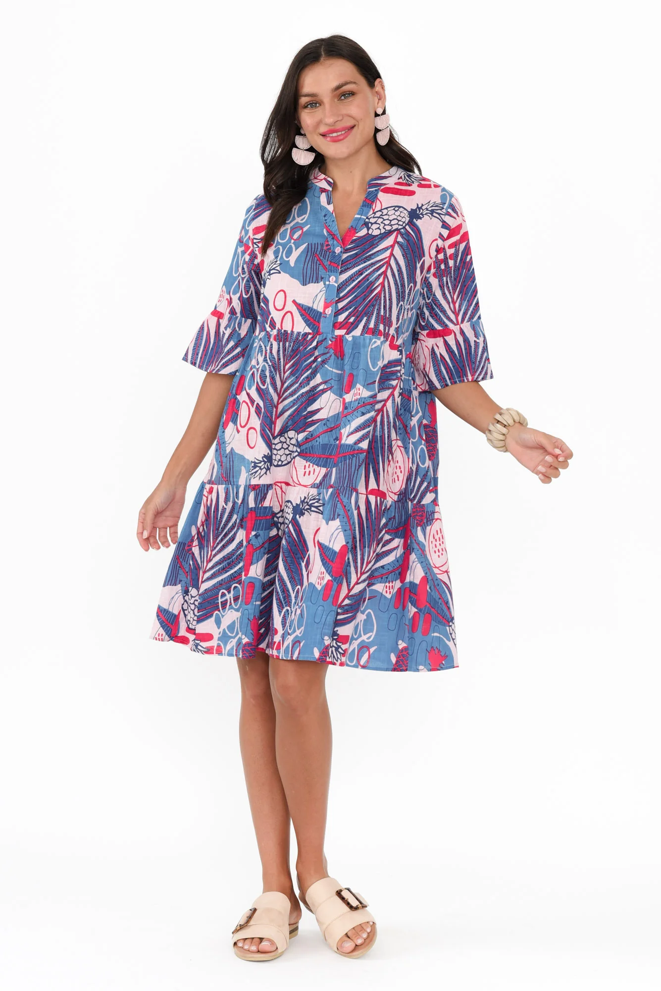 Senna Blue Tropical Cotton Dress