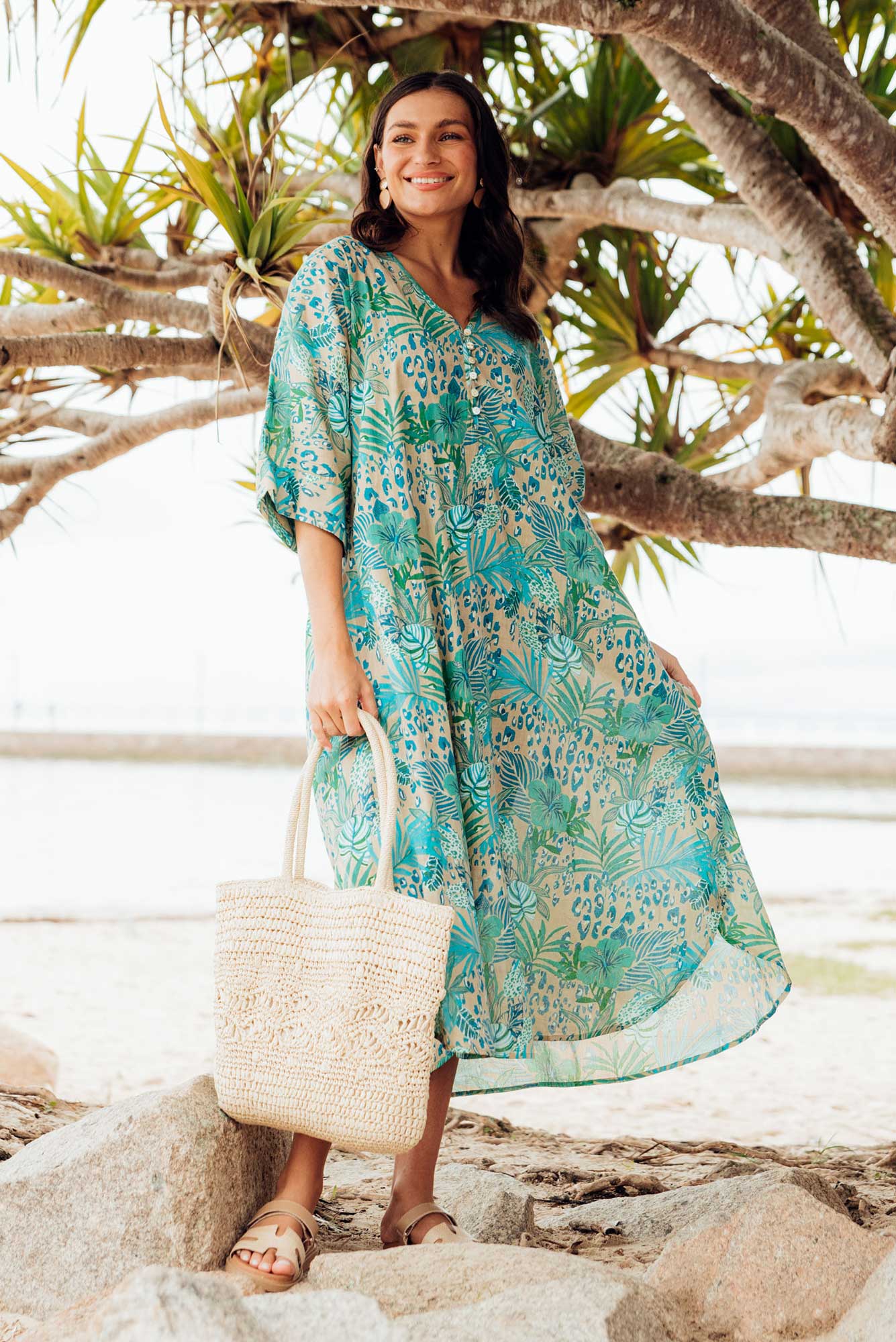 Tella Blue Jungle Cotton Kaftan