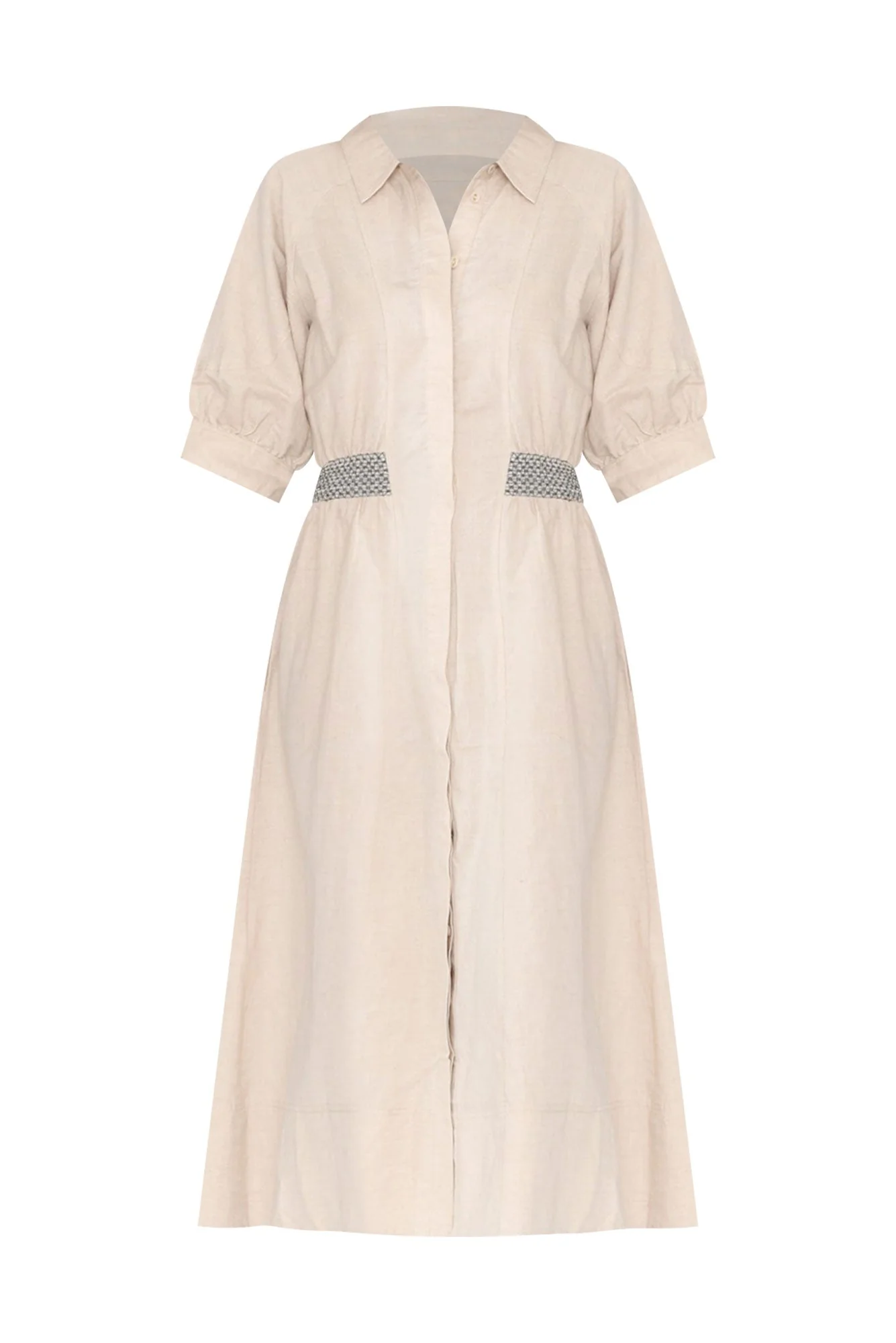 Perlita Beige Linen Shirt Dress