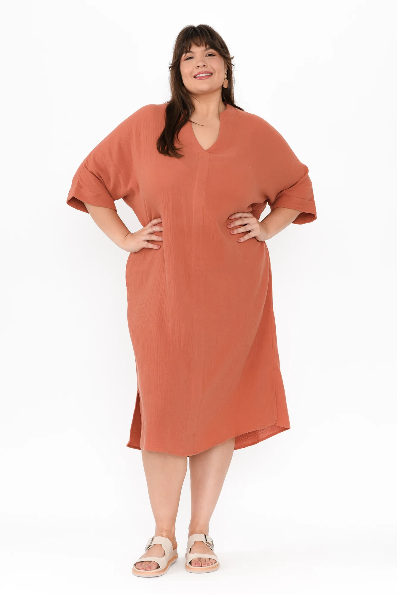 Juniper Rust Cotton Cheesecloth Dress