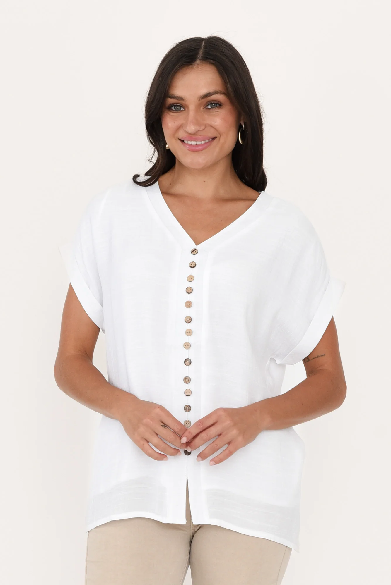 Miray White Button Top