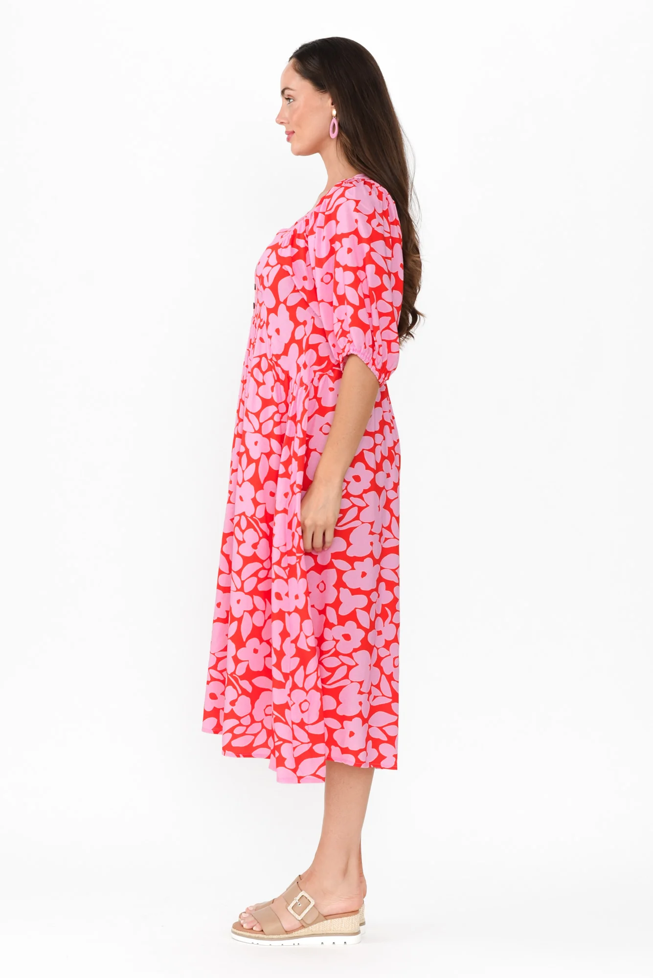 Kacey Pink Floral Button Dress