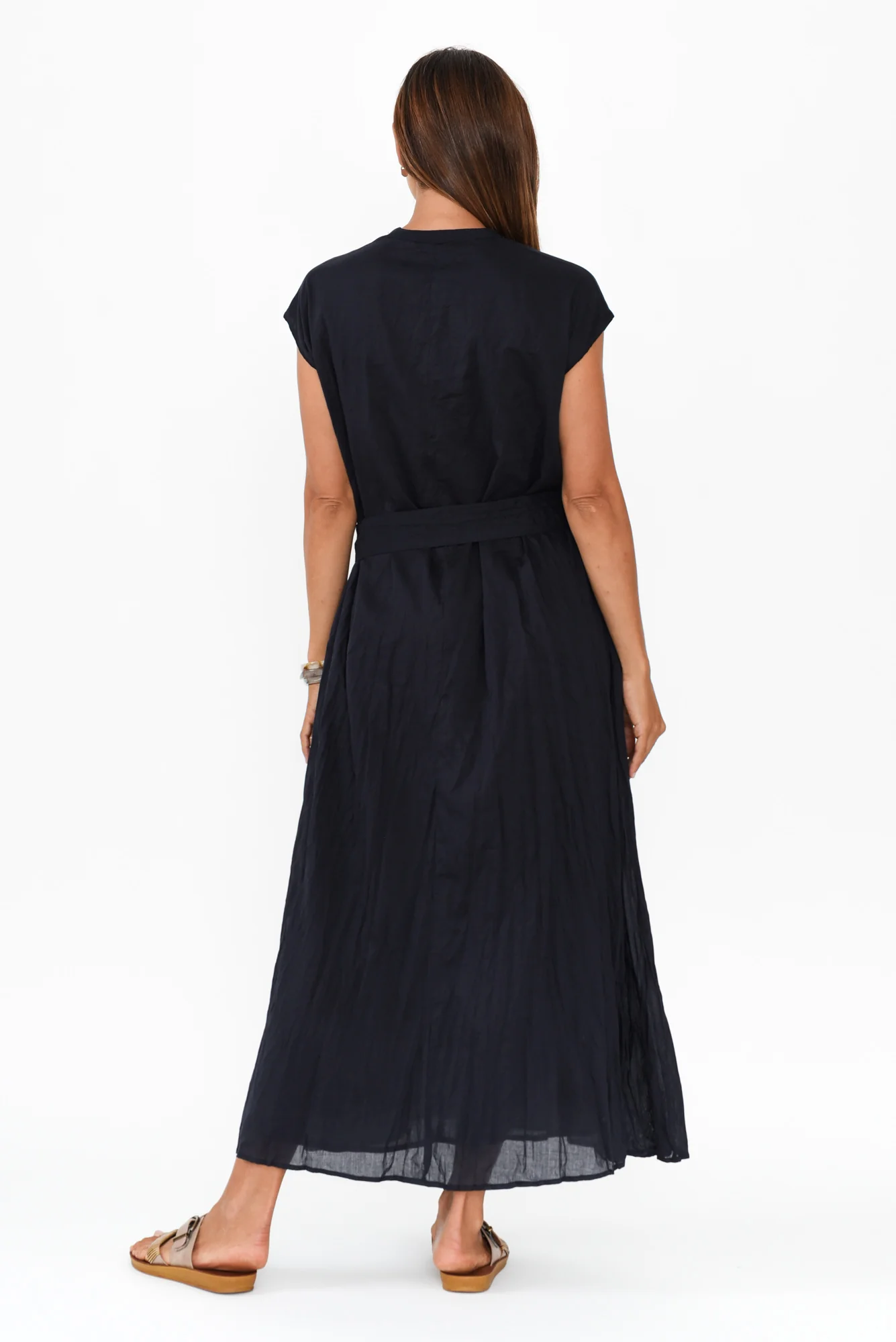 Octavia Navy Crinkle Cotton Button Dress
