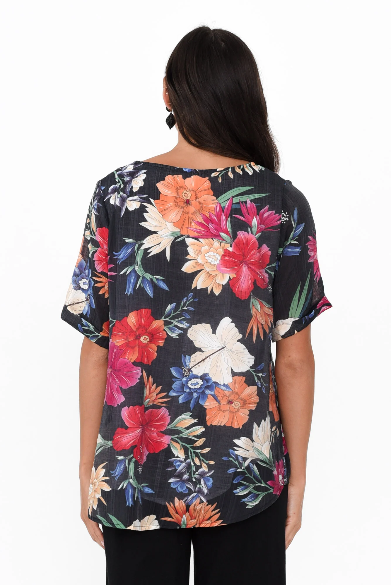Perry Black Floral Button Top