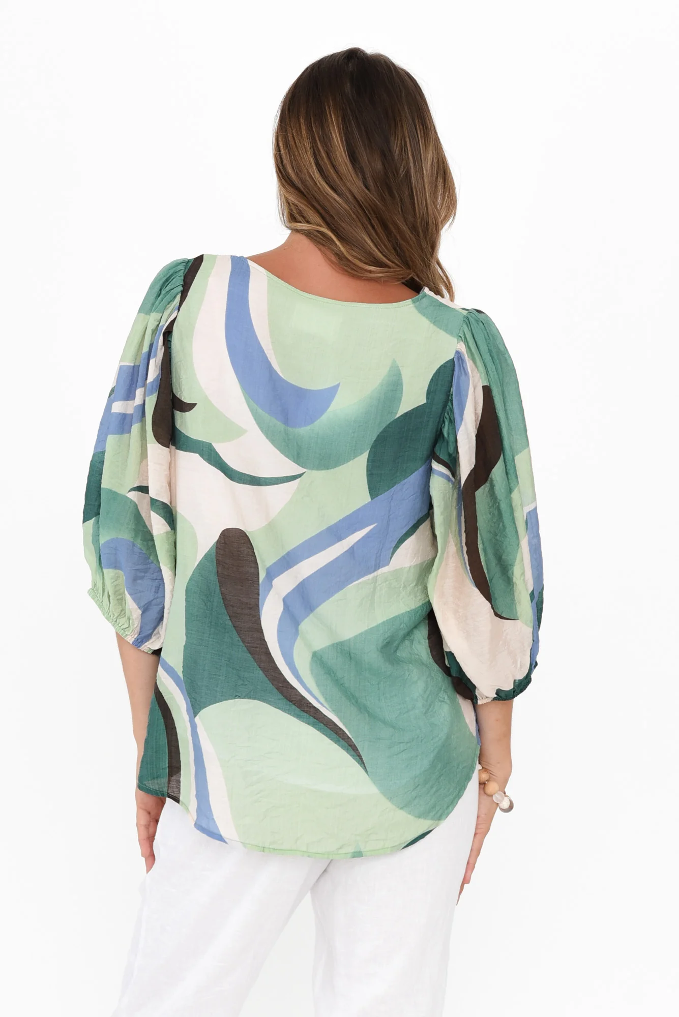 Misma Green Swirl V Neck Top