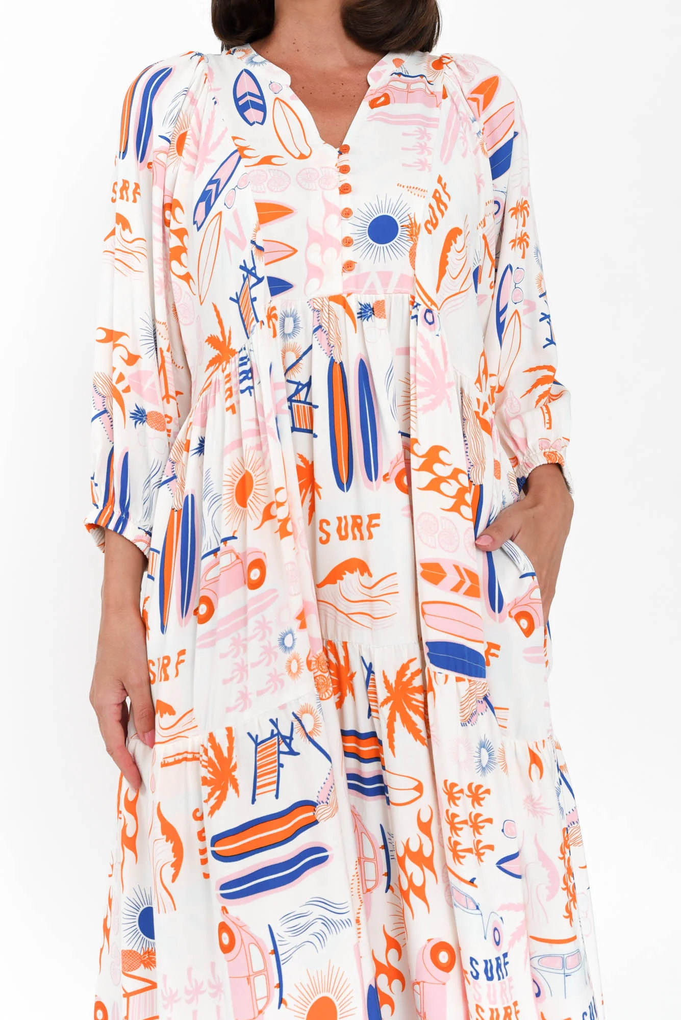 Frances Orange Surf Tiered Dress