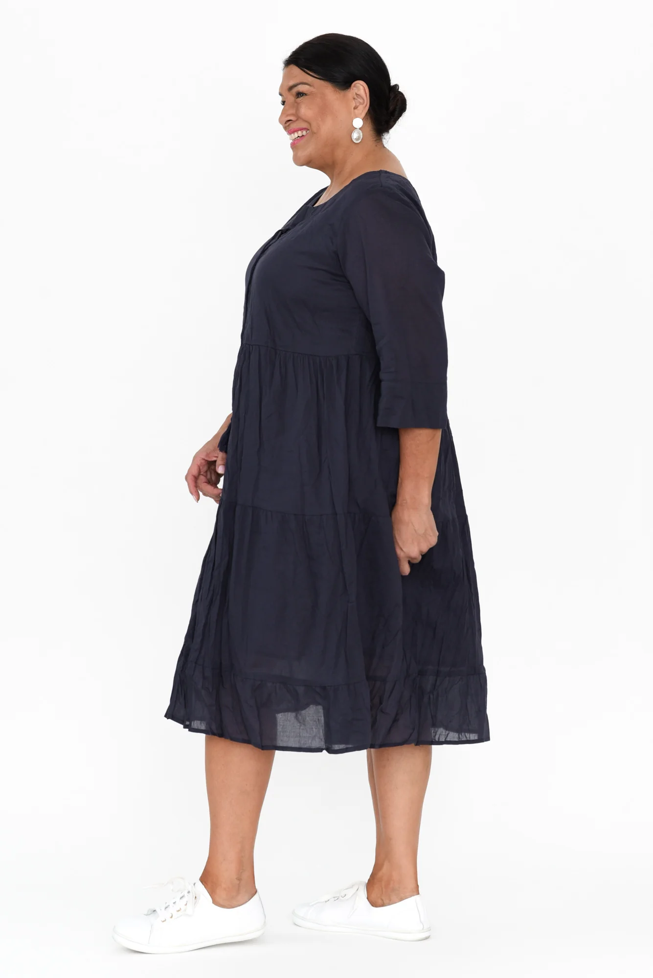 Milana Navy Crinkle Cotton Dress