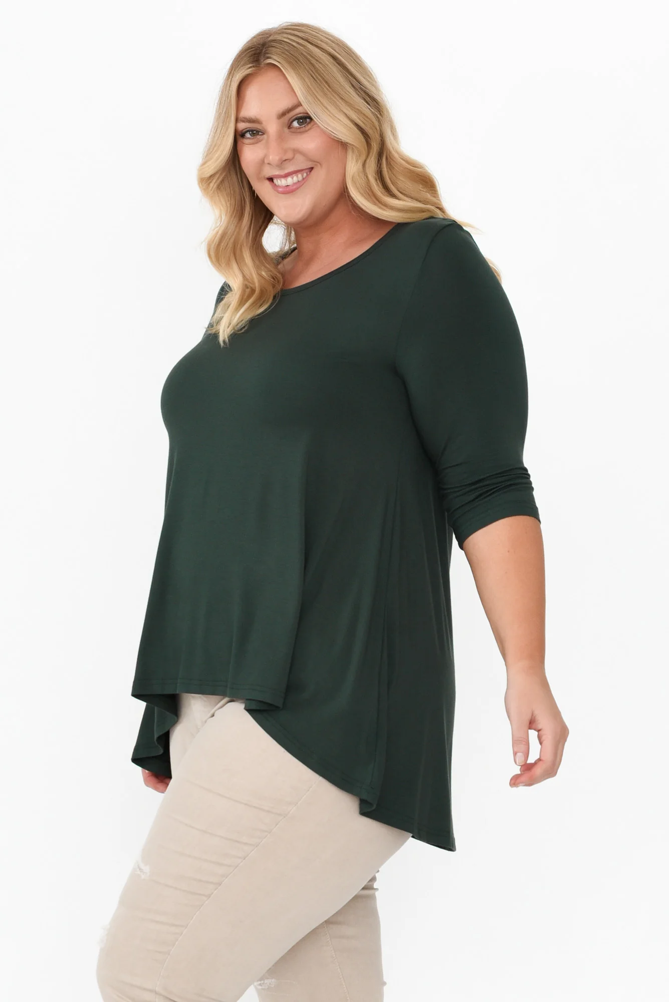 Dark Green Bamboo Hi Lo Hem Top