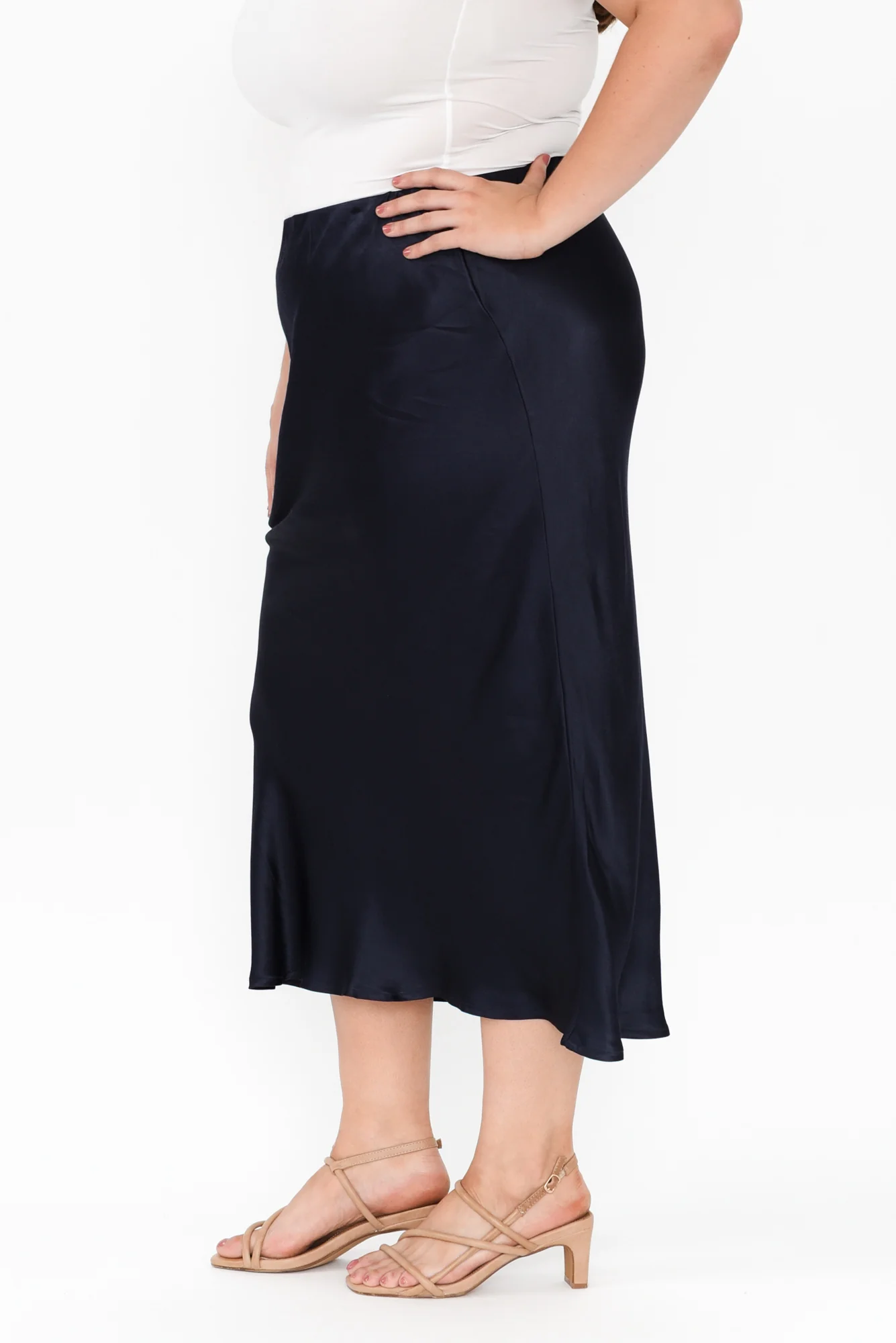 Minogue Navy Satin Bias Skirt