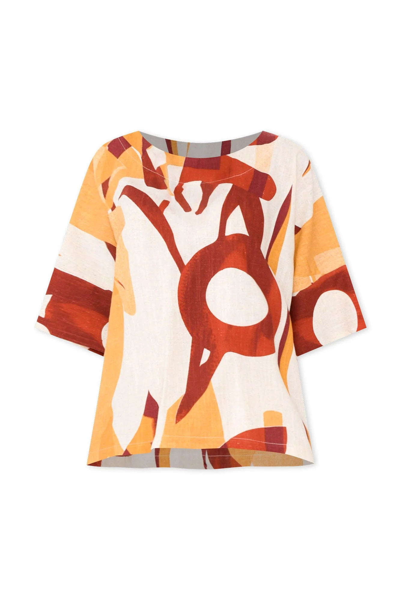 Alton Beige Abstract Linen Cotton Top