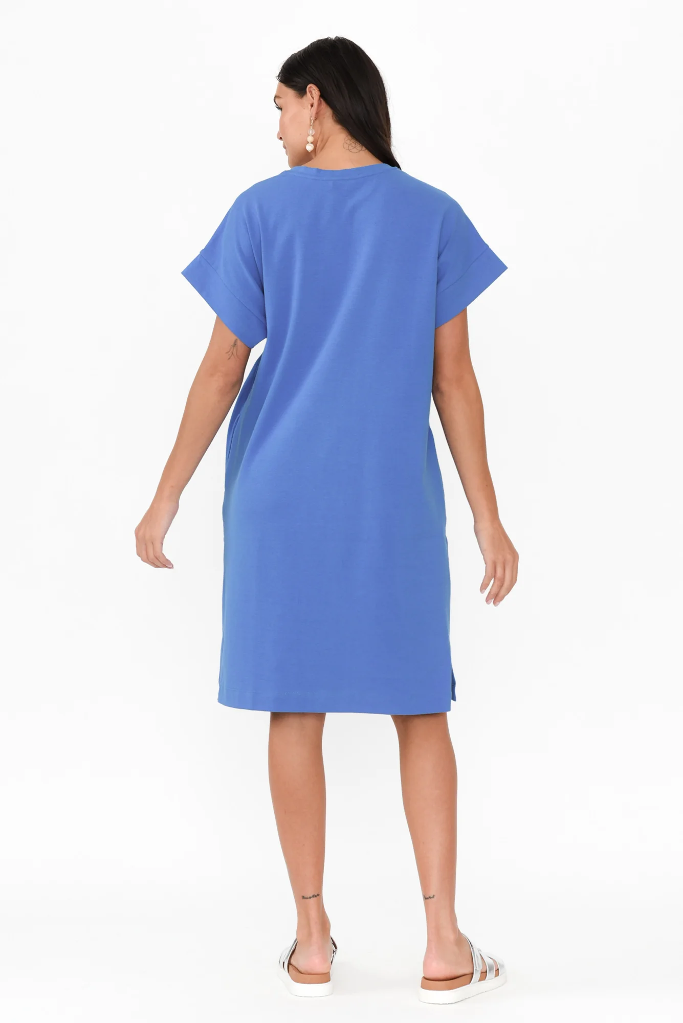 Elise Blue V Neck T-Shirt Dress