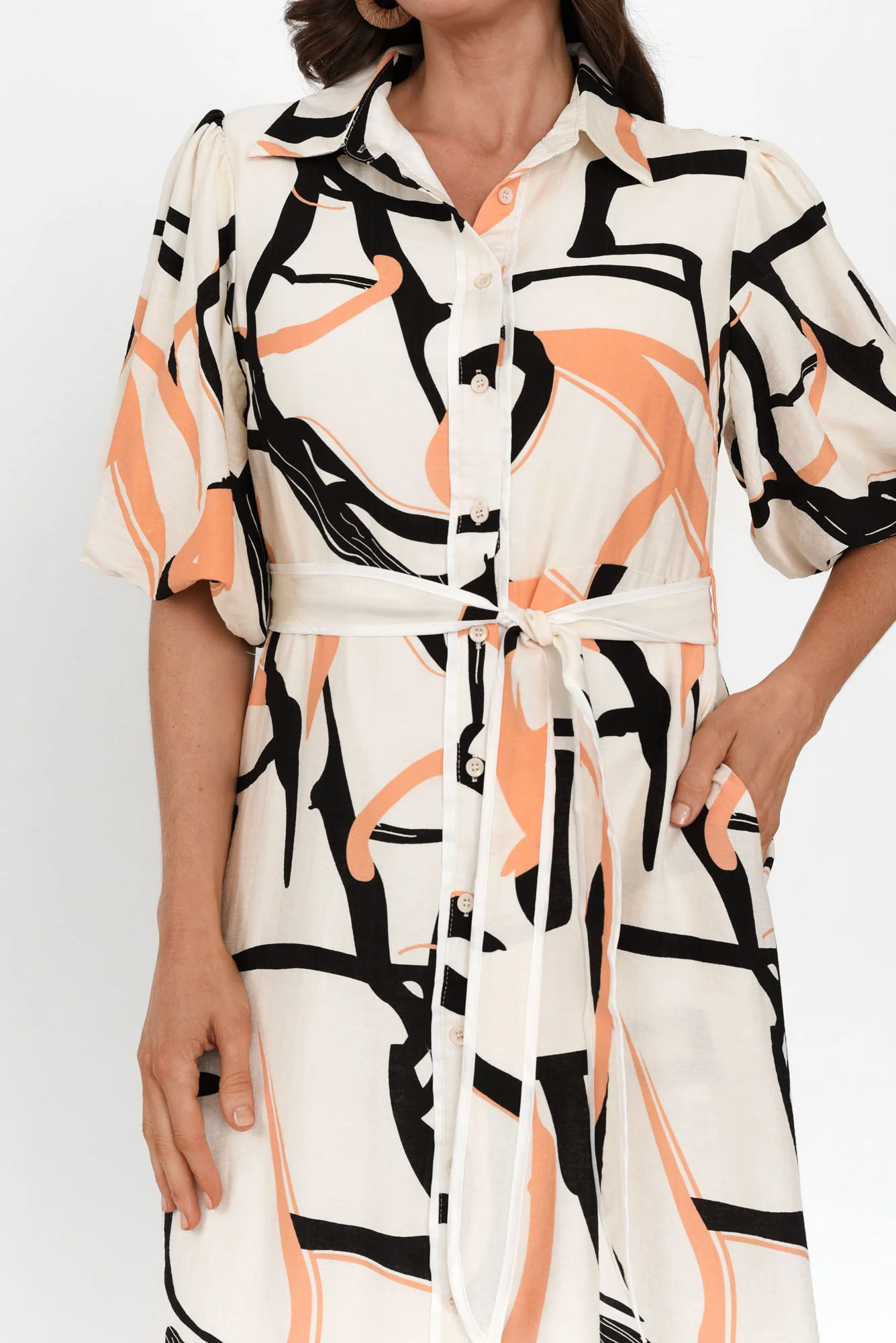 Bimini Cream Geo Cotton Blend Dress