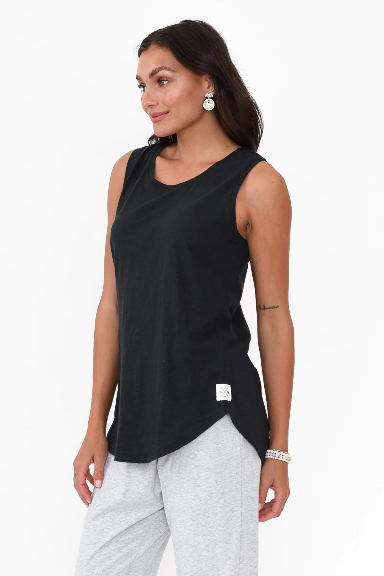Black Cotton Scoop Tank
