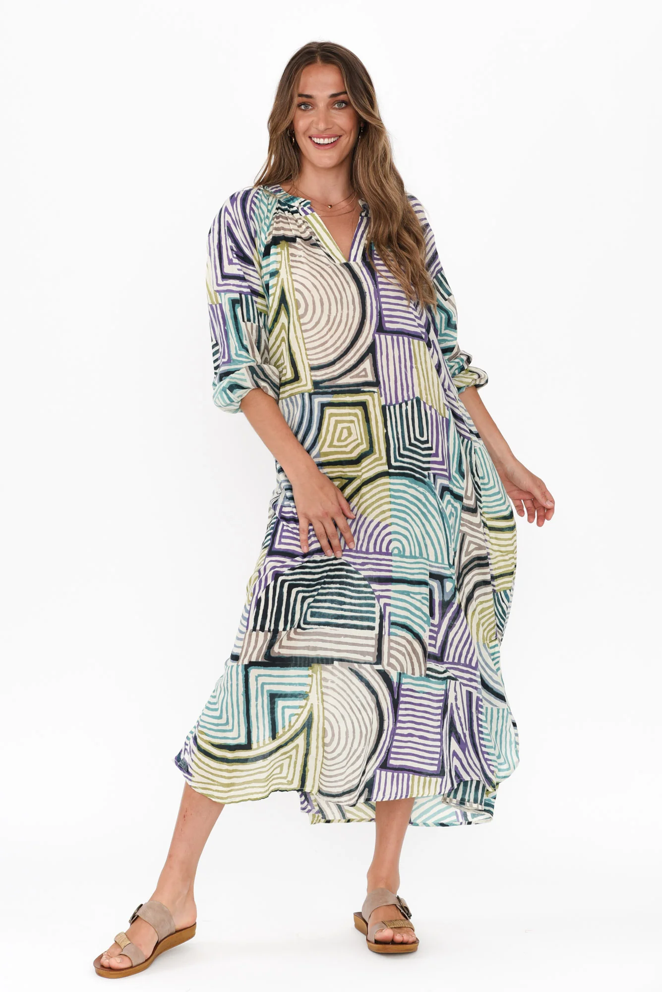Liliana Green Ripple Cotton Kaftan