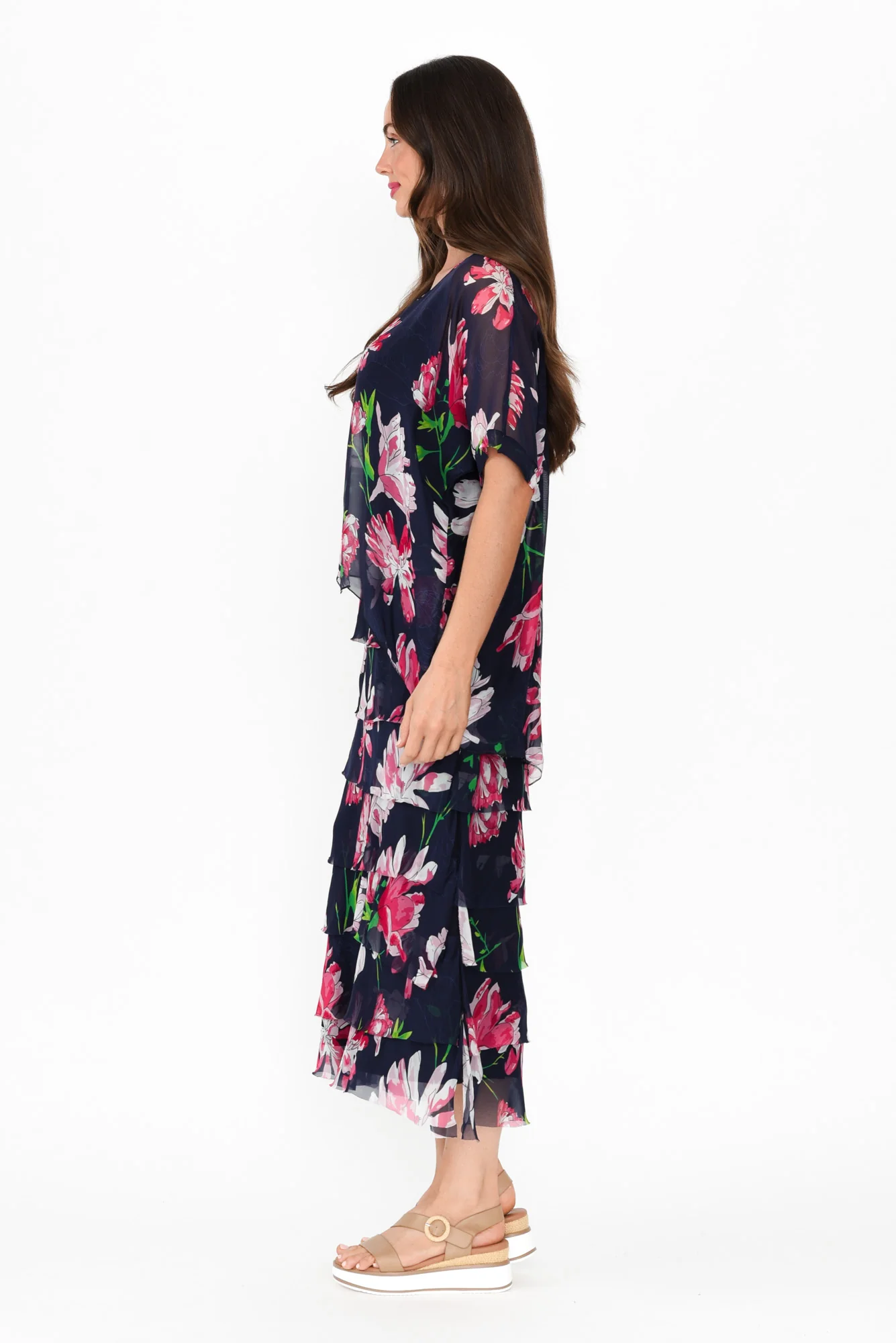 Katerina Navy Bloom Silk Overlay Maxi Dress